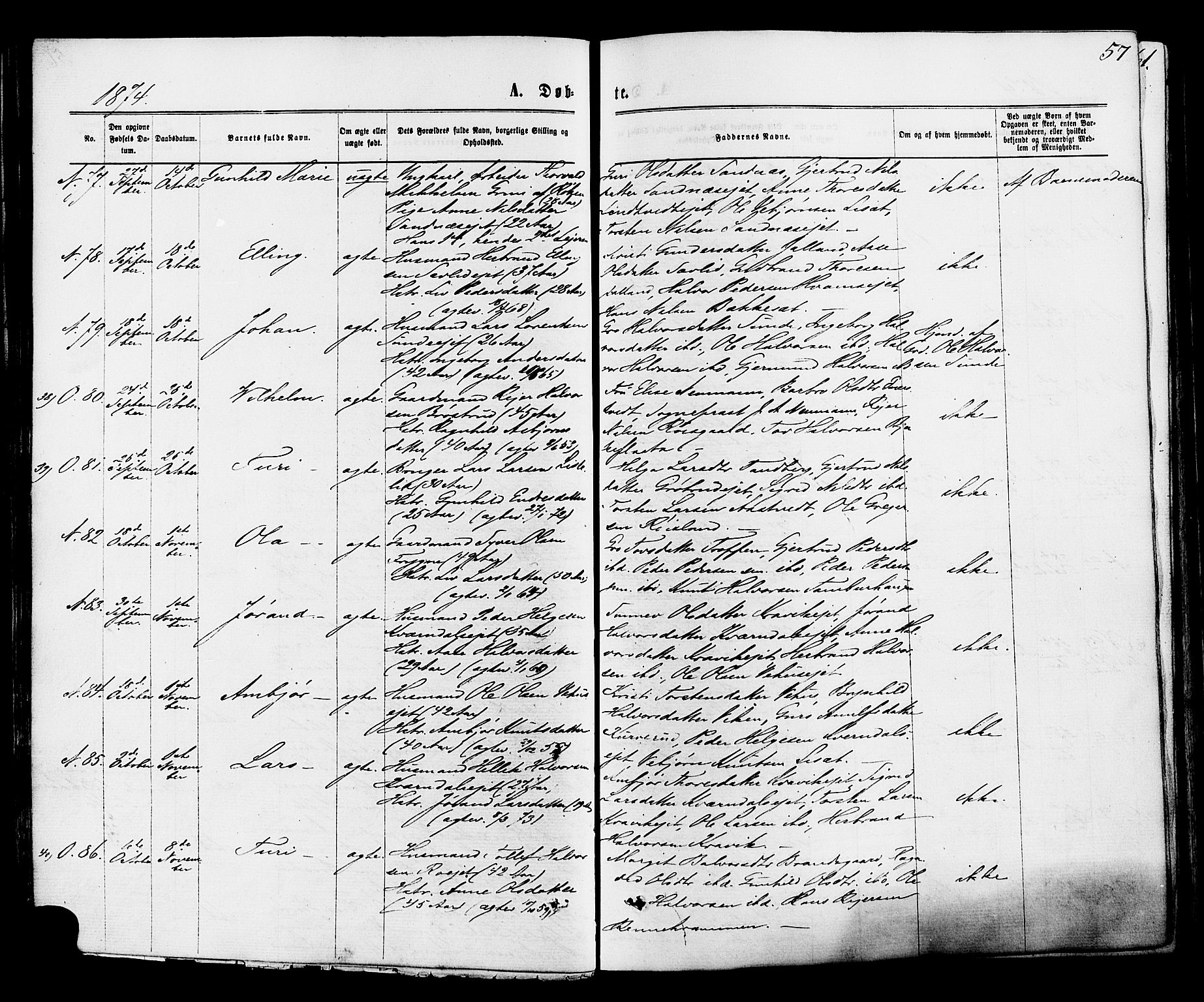 Nore kirkebøker, AV/SAKO-A-238/F/Fa/L0004: Parish register (official) no. I 4, 1867-1877, p. 57