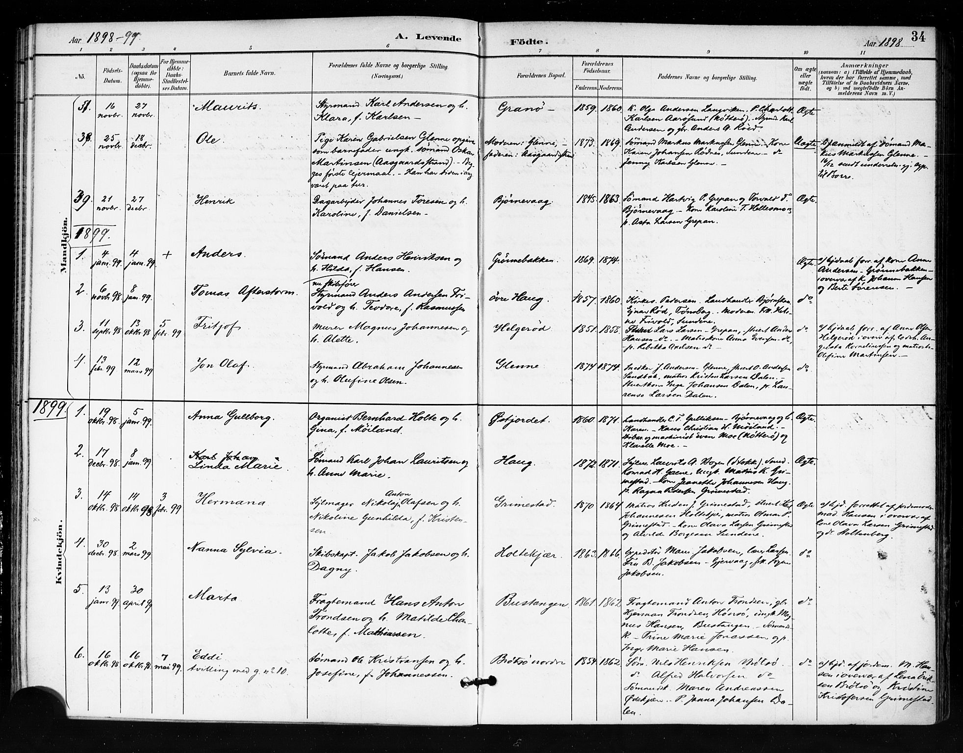 Tjøme kirkebøker, SAKO/A-328/F/Fa/L0003: Parish register (official) no. 3, 1891-1900, p. 34