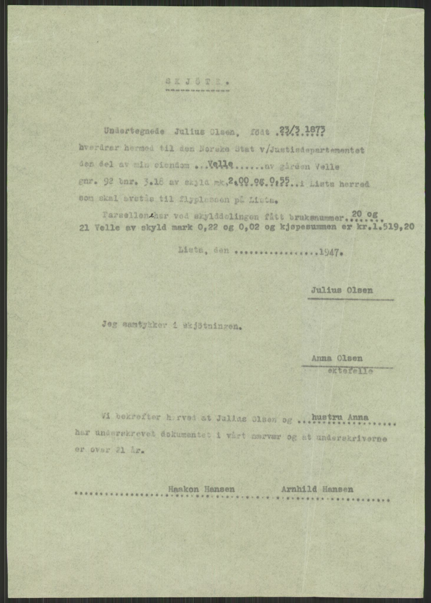 Forsvarsdepartementet, 10. kontor / Oppgjørskontoret, AV/RA-RAFA-1225/D/Db/L0182: Lista oppgjørskontor, 1942-1950, p. 421