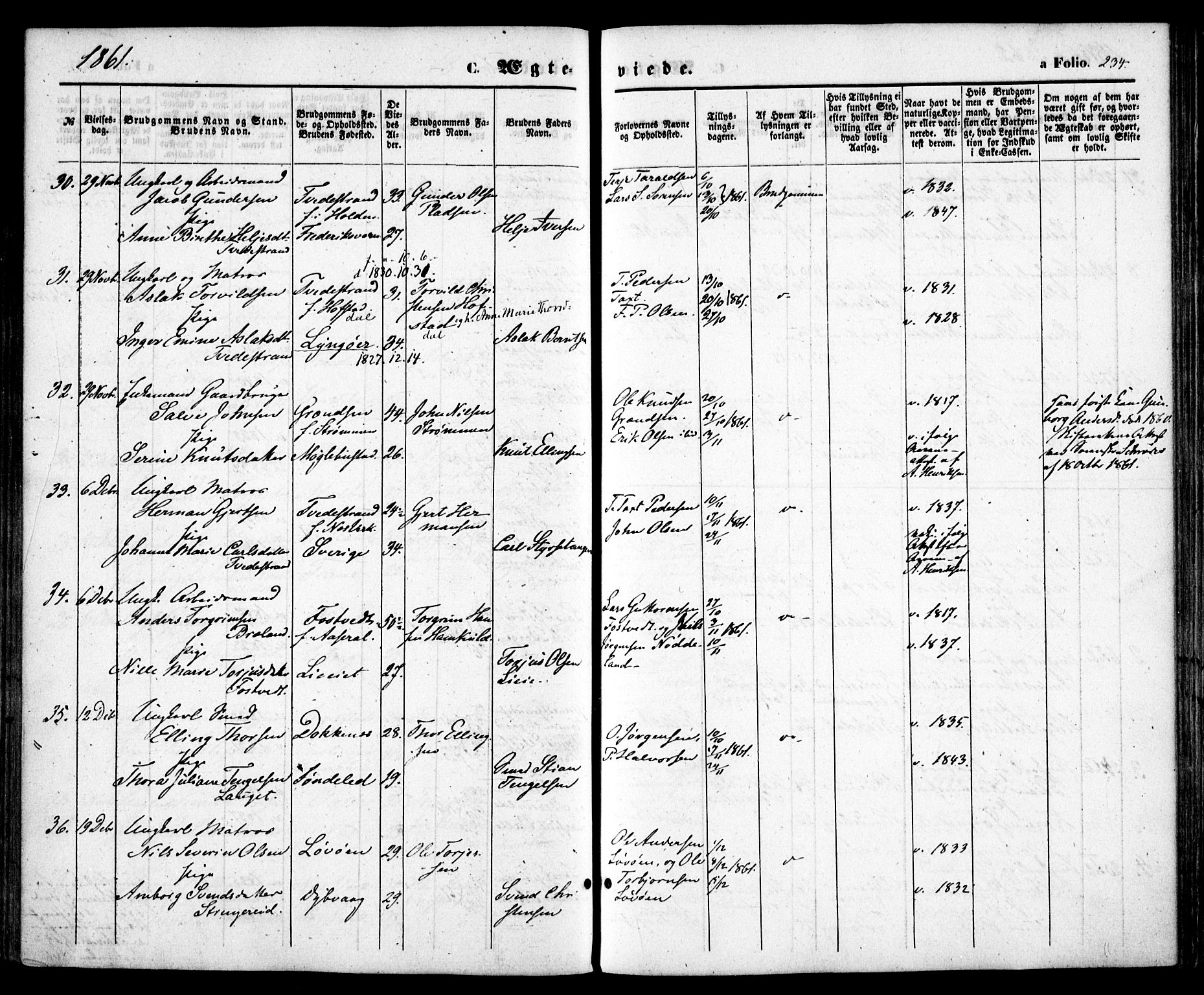 Holt sokneprestkontor, AV/SAK-1111-0021/F/Fa/L0009: Parish register (official) no. A 9, 1861-1871, p. 234