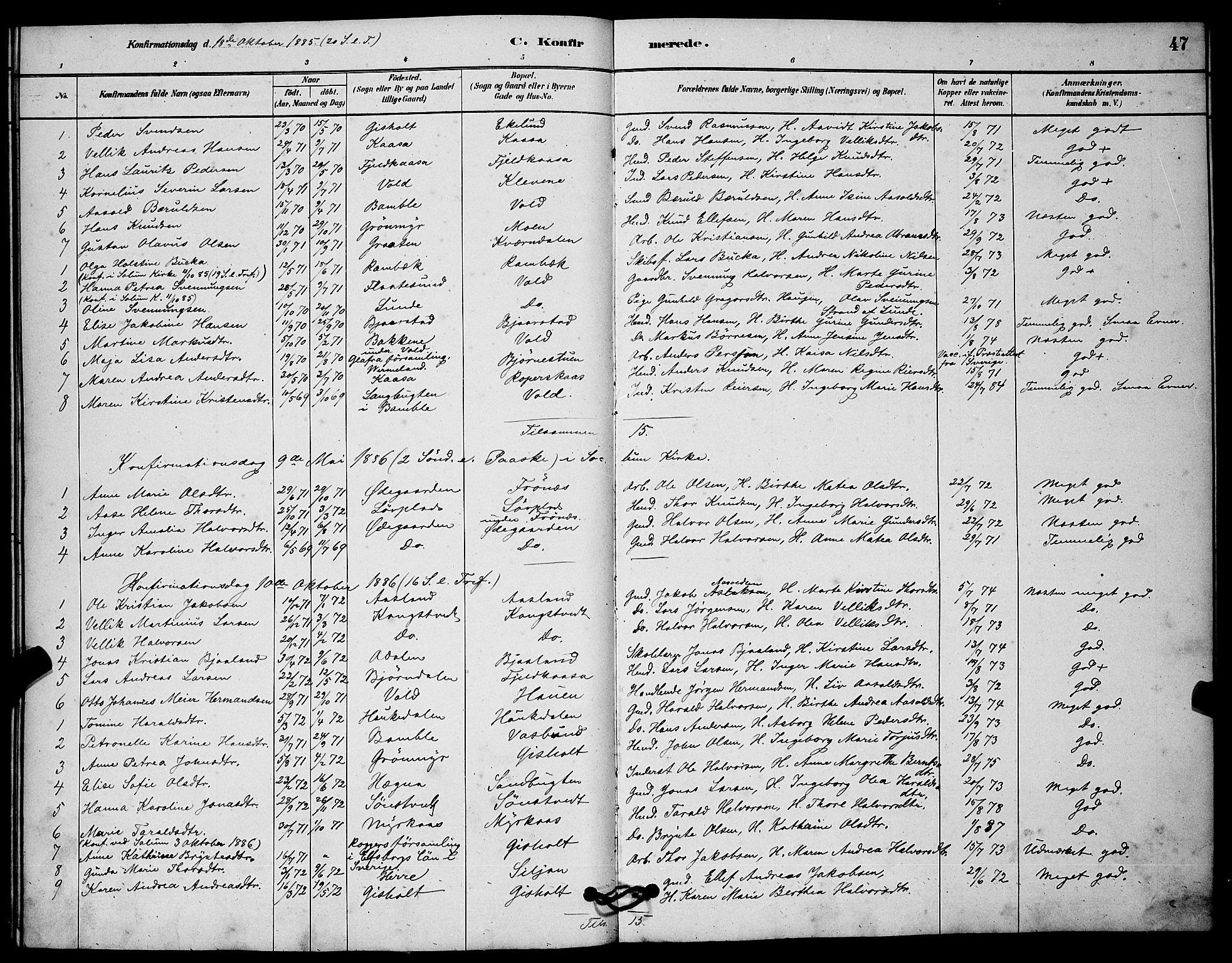 Solum kirkebøker, AV/SAKO-A-306/G/Gc/L0001: Parish register (copy) no. III 1, 1880-1902, p. 47