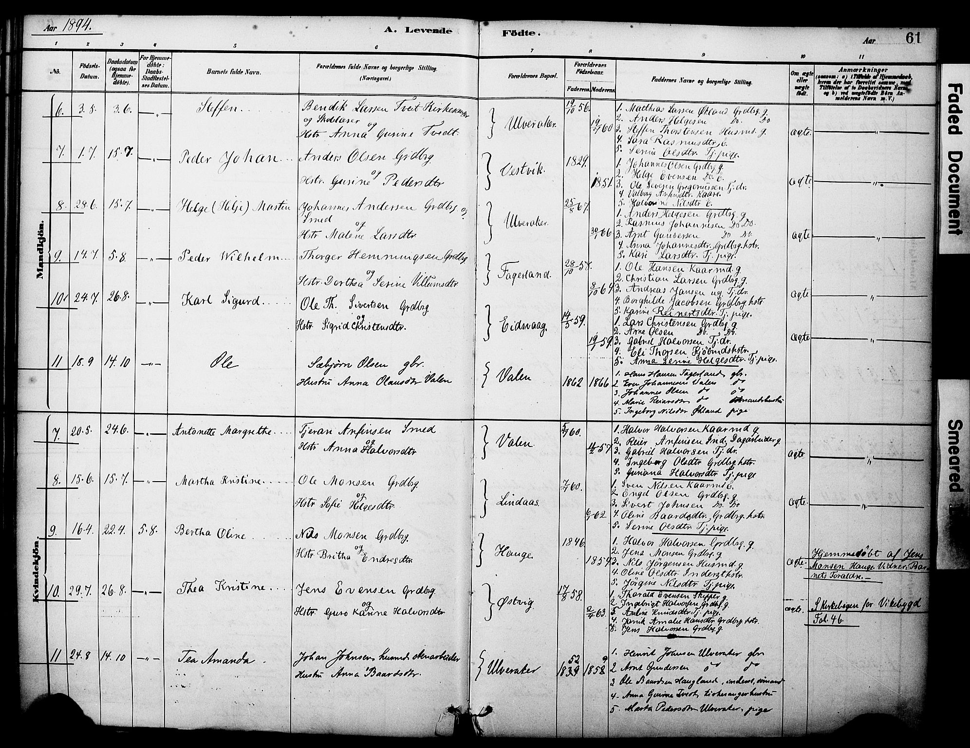 Sveio Sokneprestembete, SAB/A-78501/H/Haa: Parish register (official) no. C 2, 1881-1899, p. 61