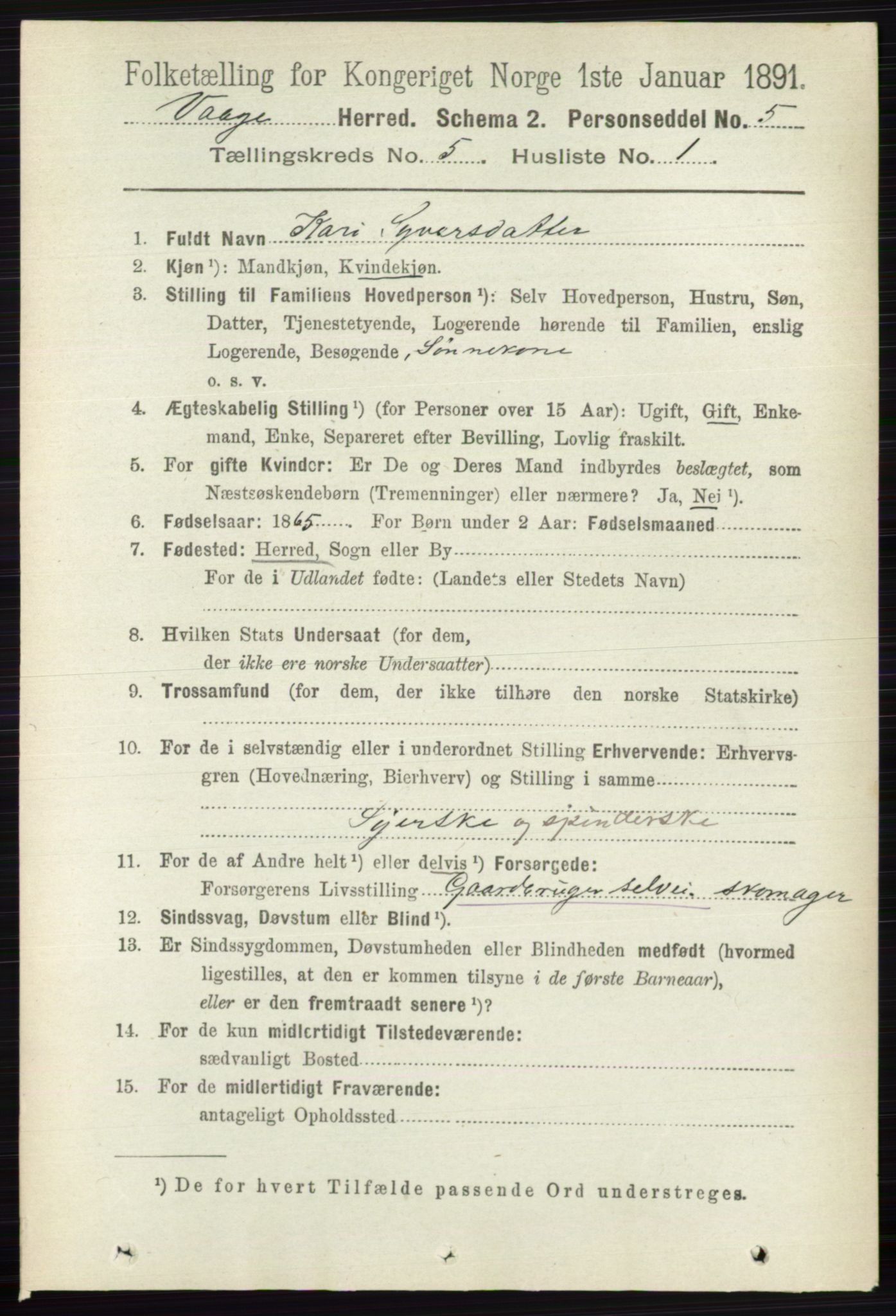 RA, 1891 census for 0515 Vågå, 1891, p. 3351