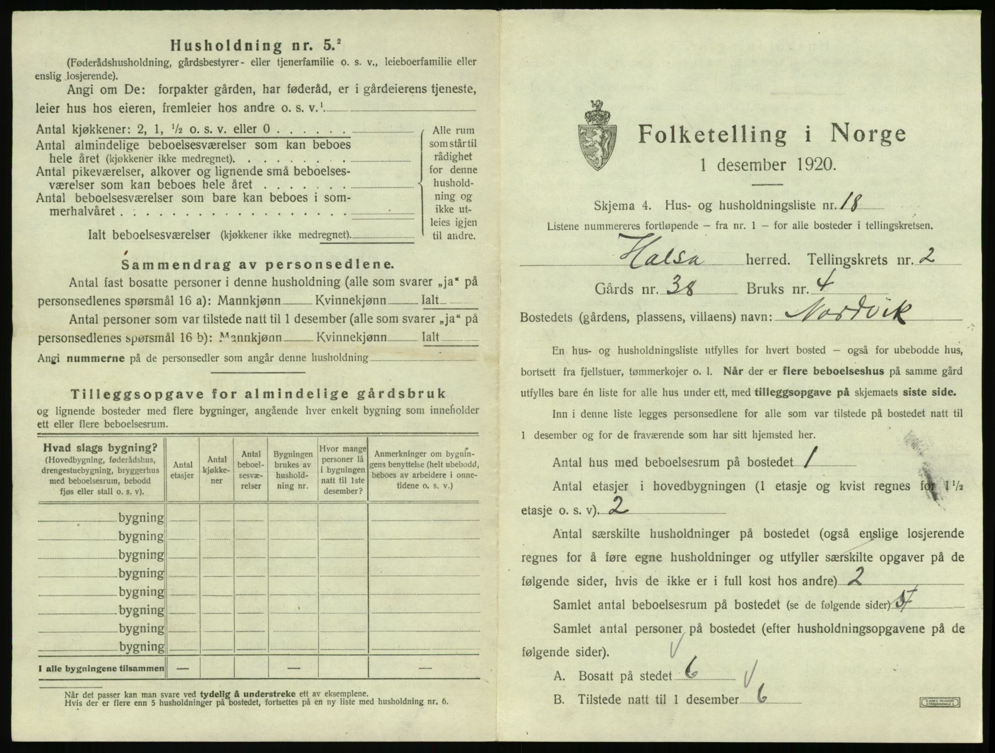 SAT, 1920 census for Halsa, 1920, p. 140