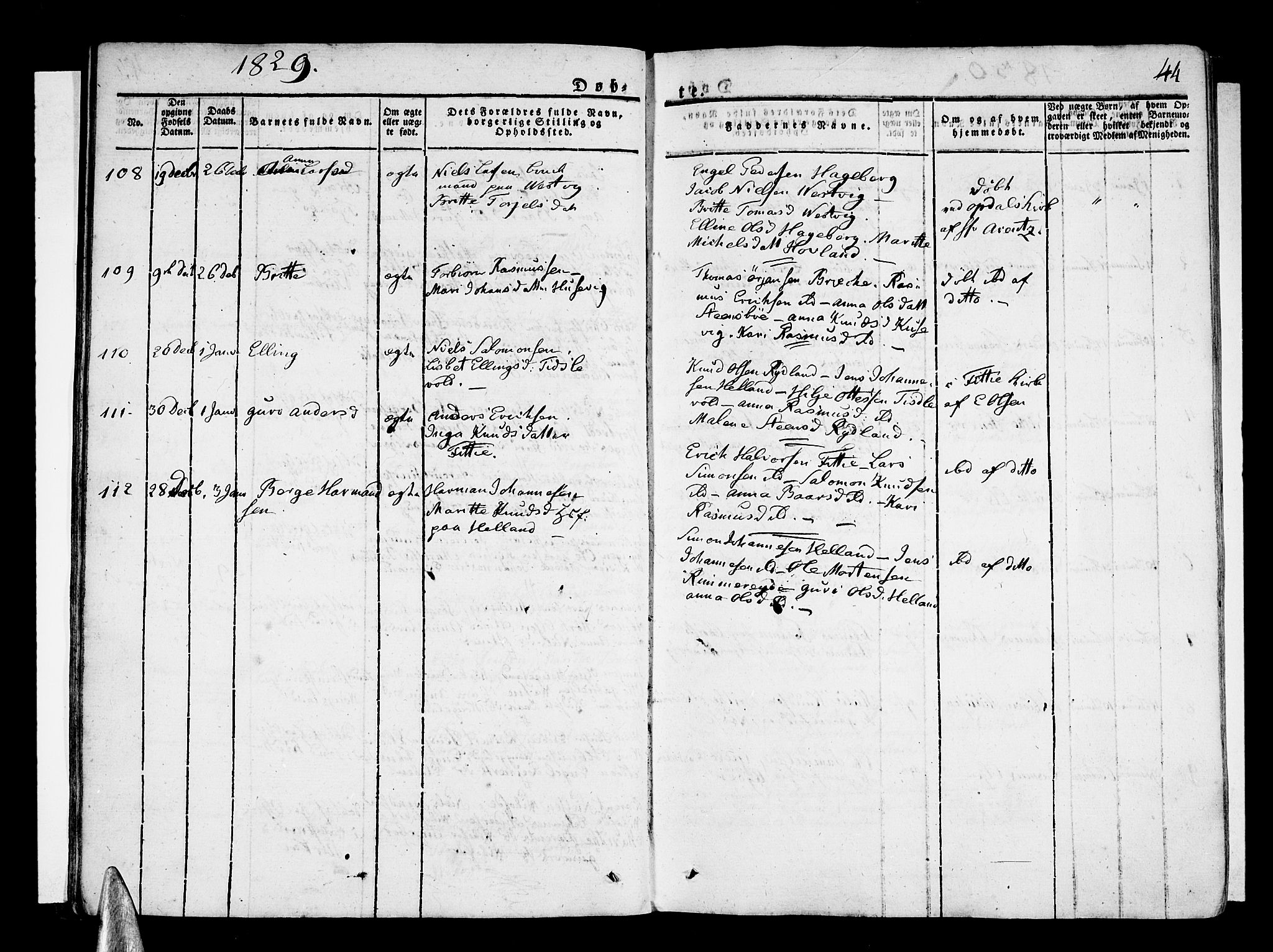 Stord sokneprestembete, AV/SAB-A-78201/H/Haa: Parish register (official) no. A 6, 1826-1840, p. 44