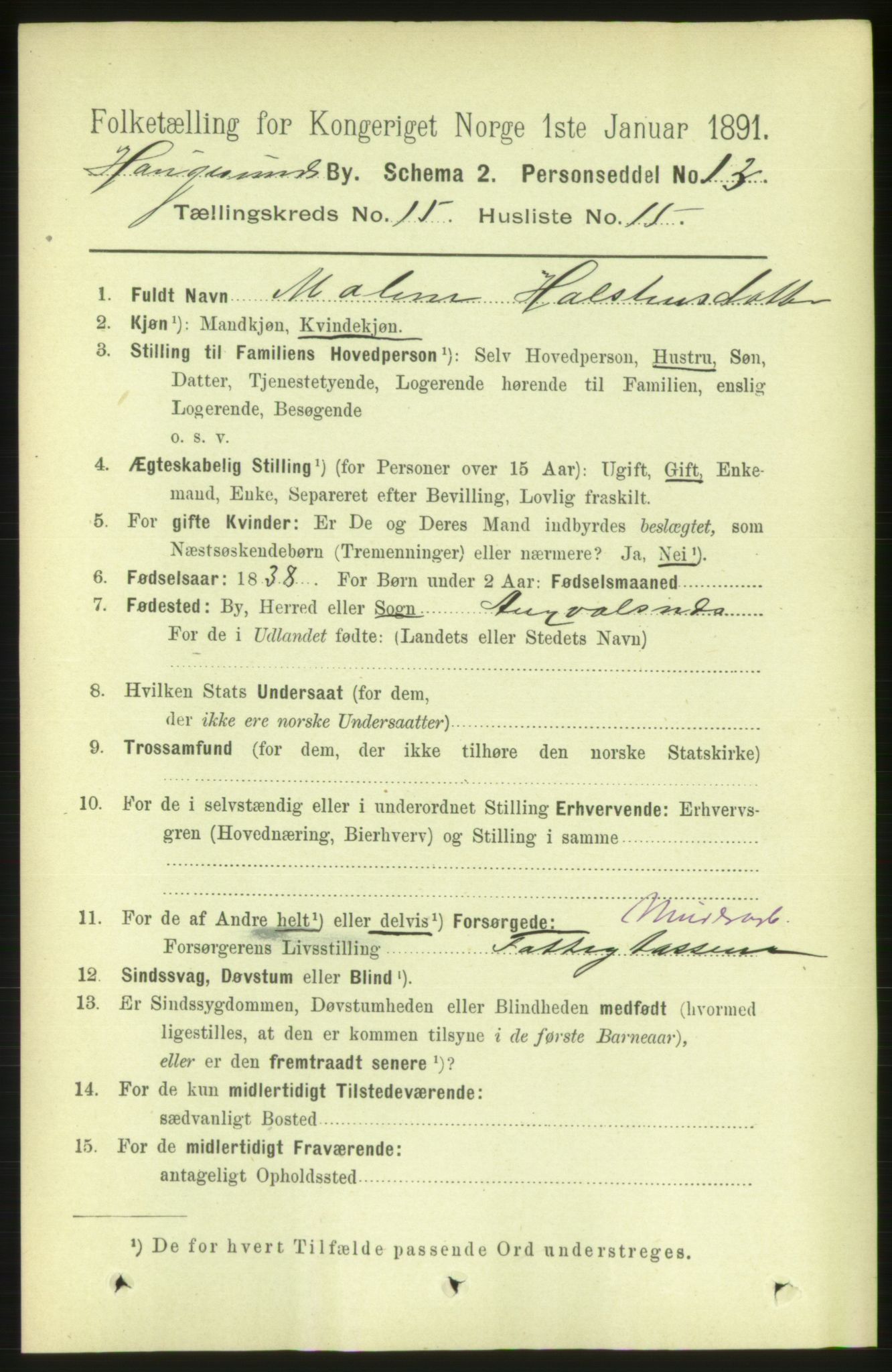 RA, 1891 census for 1106 Haugesund, 1891, p. 5063