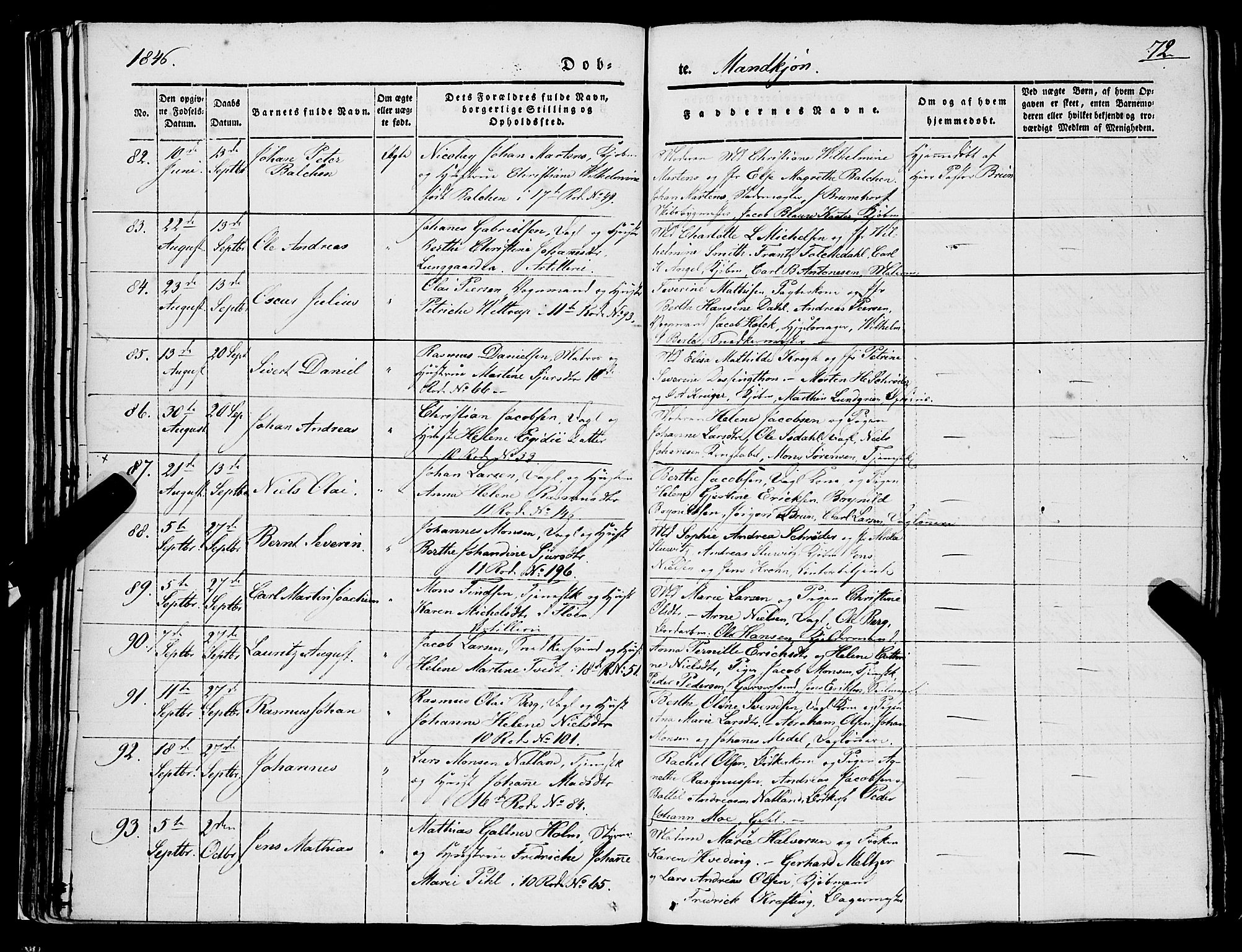Domkirken sokneprestembete, SAB/A-74801/H/Haa/L0019: Parish register (official) no. B 2, 1841-1851, p. 72