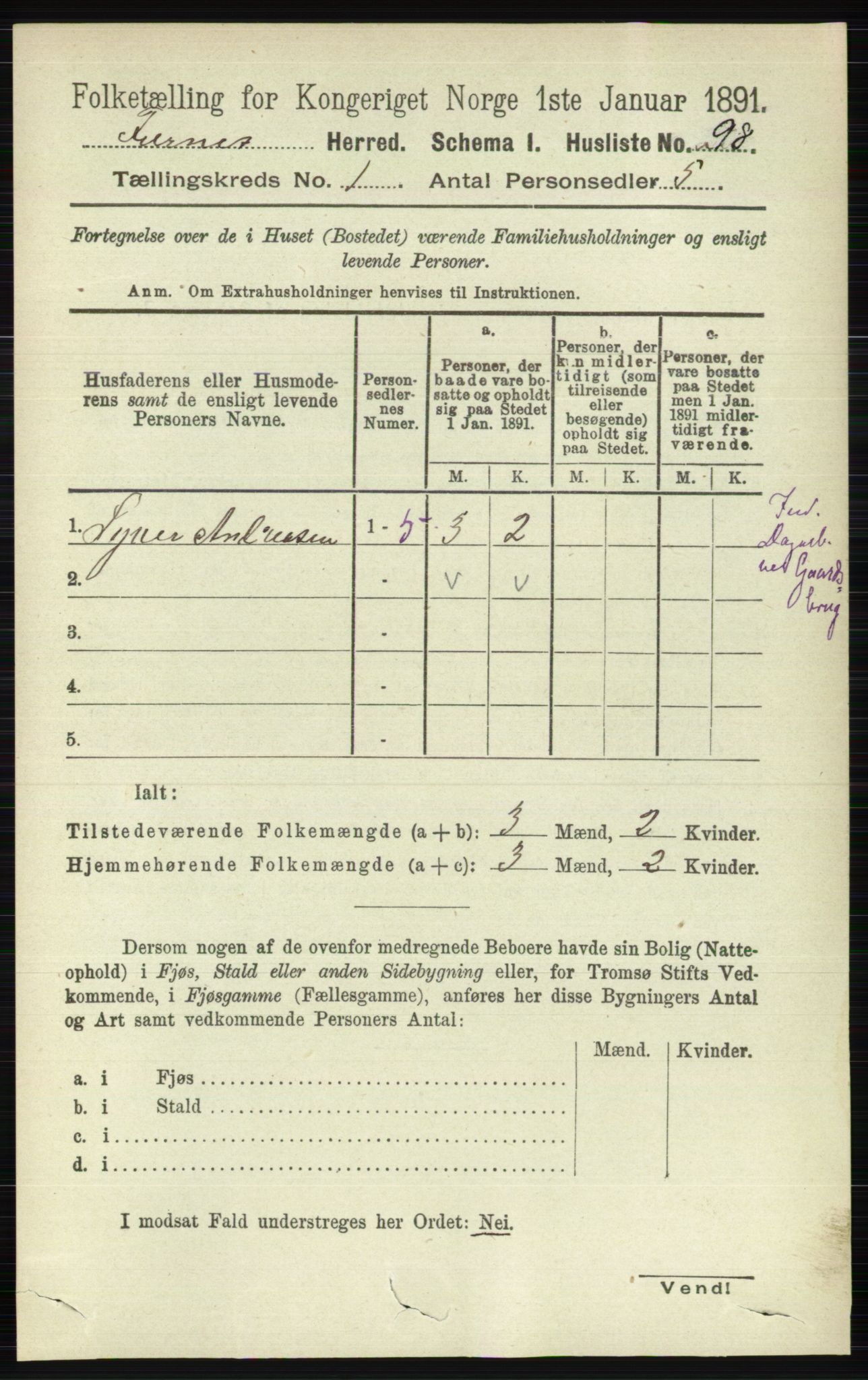 RA, Census 1891 for 0413 Furnes herred, 1891, p. 123