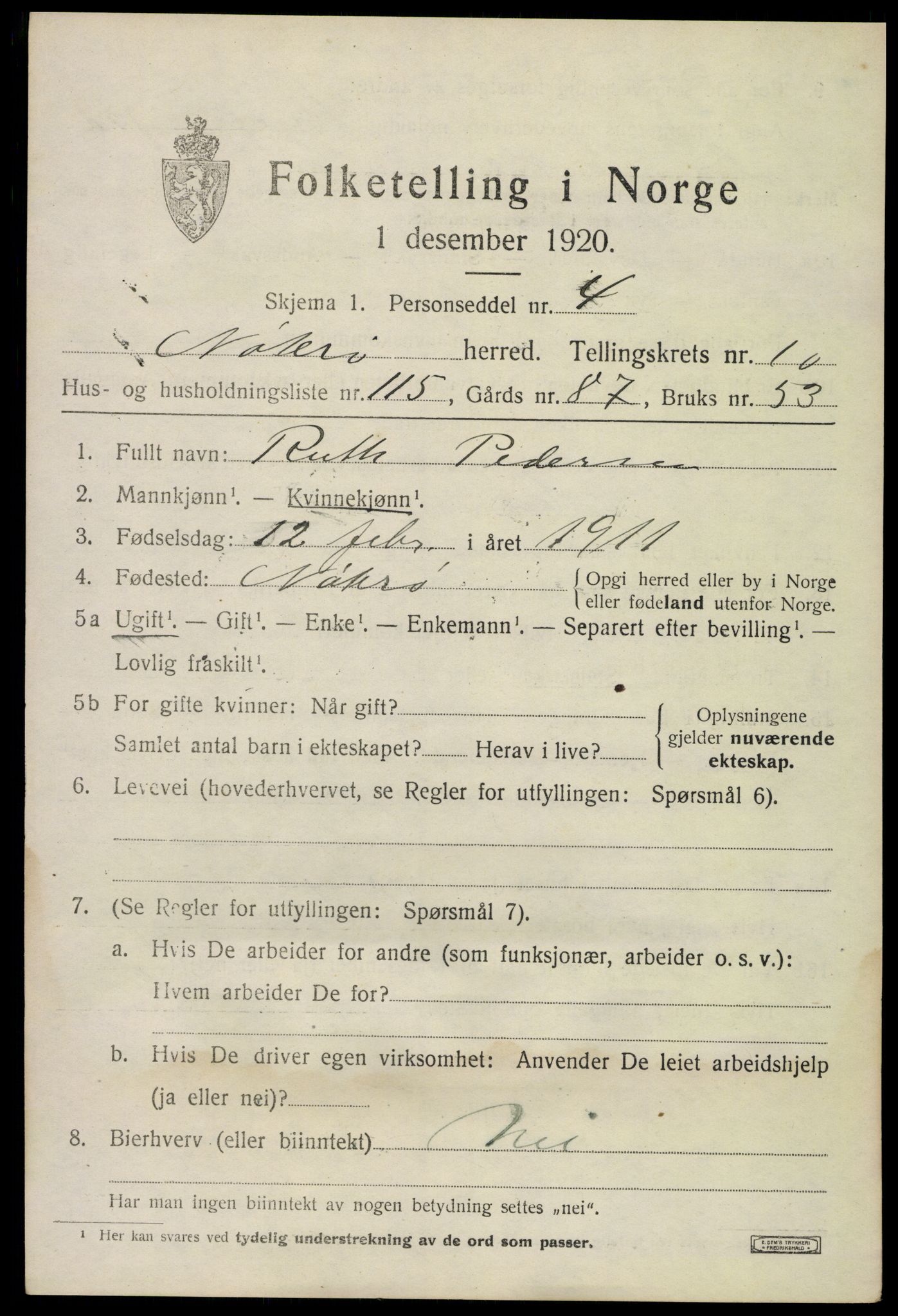 SAKO, 1920 census for Nøtterøy, 1920, p. 13533