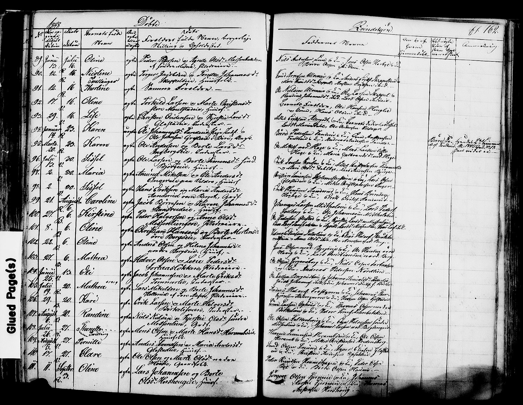 Ringsaker prestekontor, SAH/PREST-014/K/Ka/L0008: Parish register (official) no. 8, 1837-1850, p. 162