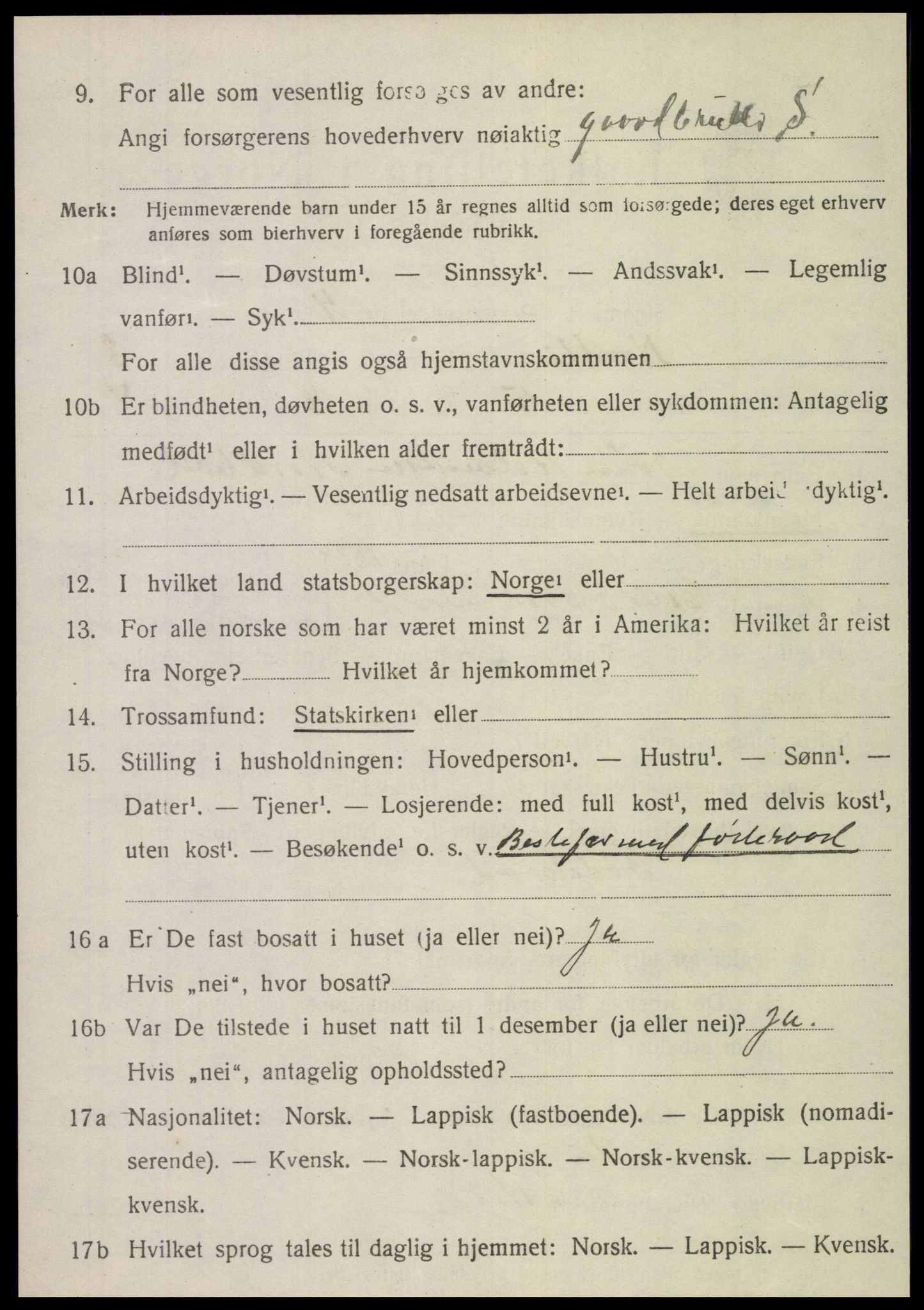 SAT, 1920 census for Nordli, 1920, p. 1456