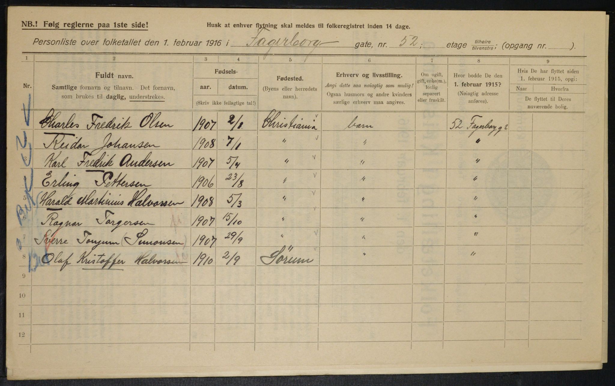 OBA, Municipal Census 1916 for Kristiania, 1916, p. 23436