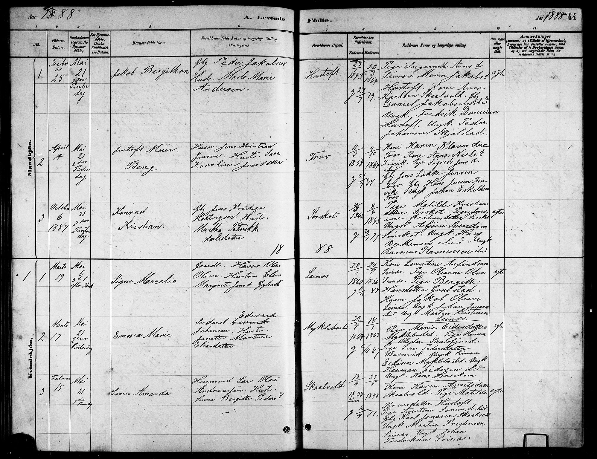 Ministerialprotokoller, klokkerbøker og fødselsregistre - Nordland, AV/SAT-A-1459/857/L0828: Parish register (copy) no. 857C03, 1879-1908, p. 44