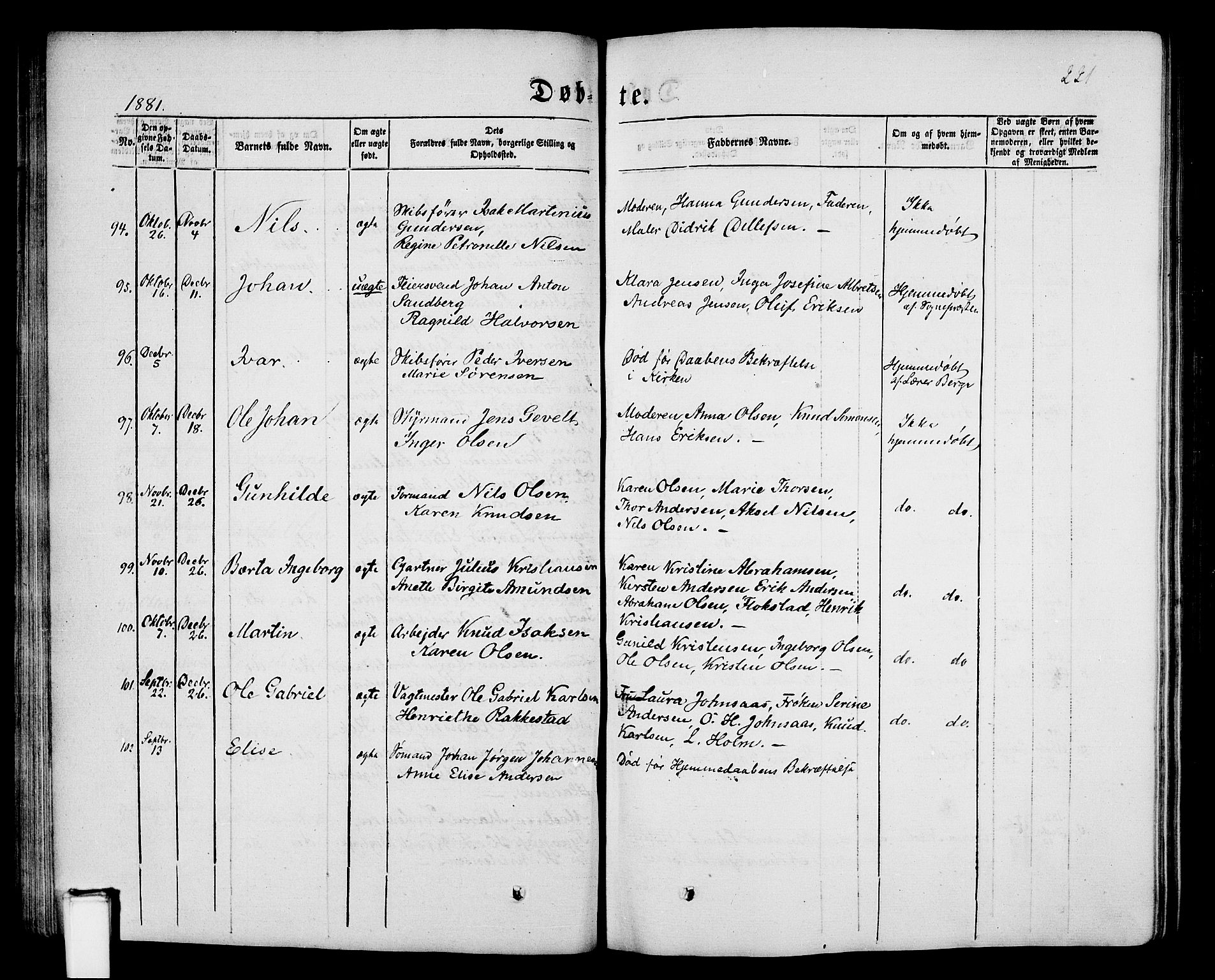 Porsgrunn kirkebøker , SAKO/A-104/G/Gb/L0004: Parish register (copy) no. II 4, 1853-1882, p. 221