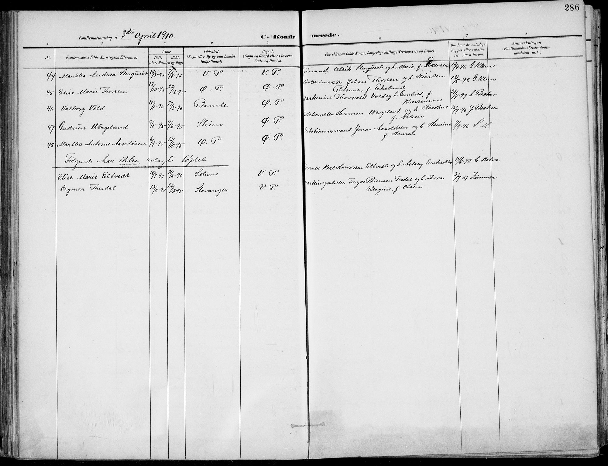 Porsgrunn kirkebøker , SAKO/A-104/F/Fa/L0011: Parish register (official) no. 11, 1895-1919, p. 286