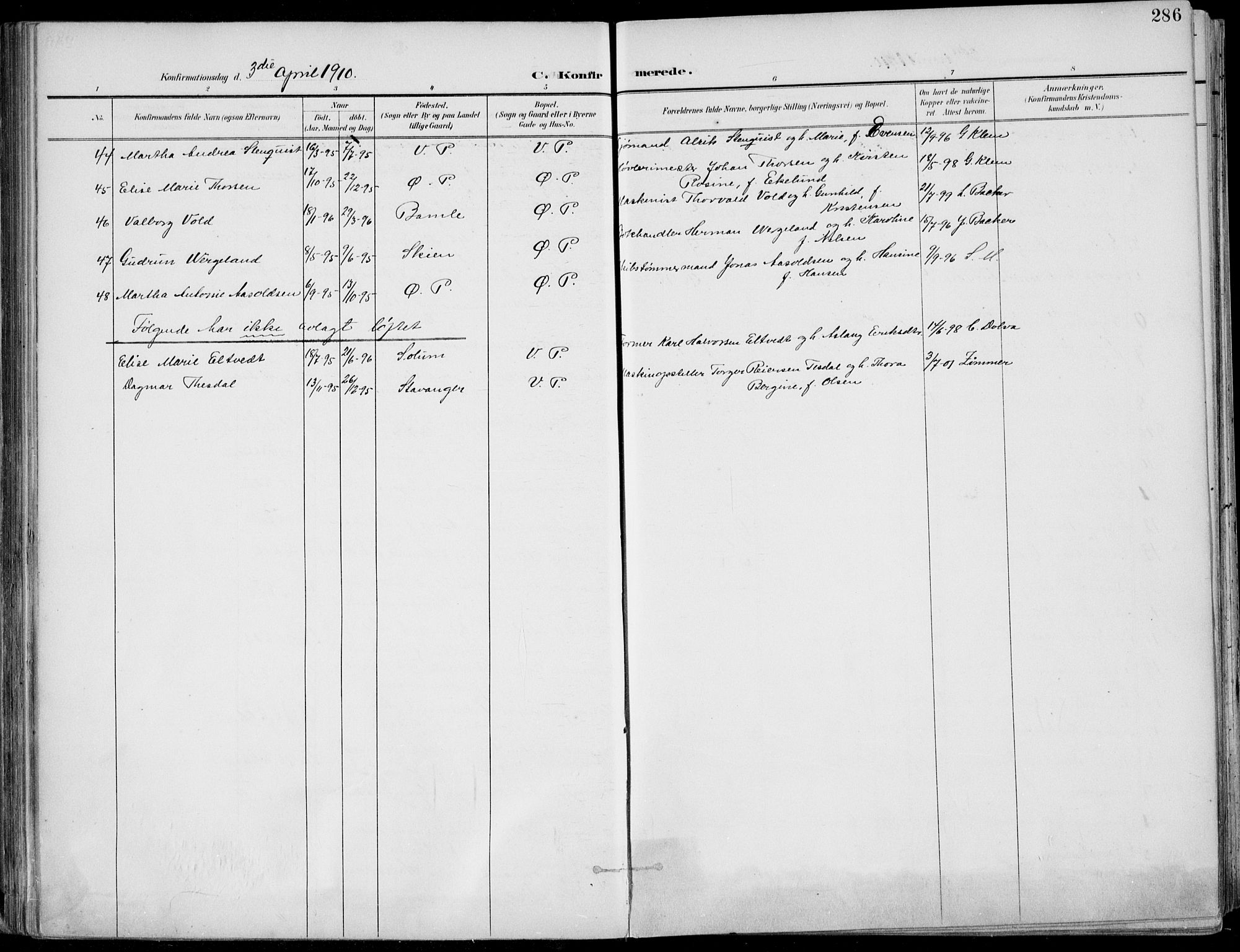 Porsgrunn kirkebøker , AV/SAKO-A-104/F/Fa/L0011: Parish register (official) no. 11, 1895-1919, p. 286