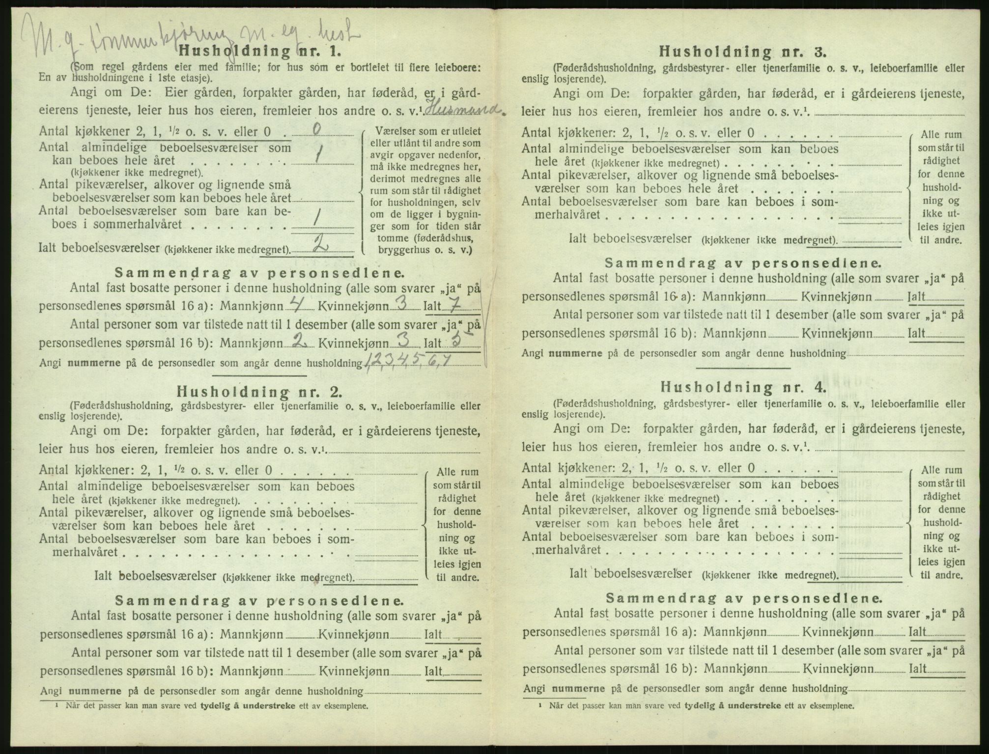 SAK, 1920 census for Vegårshei, 1920, p. 443