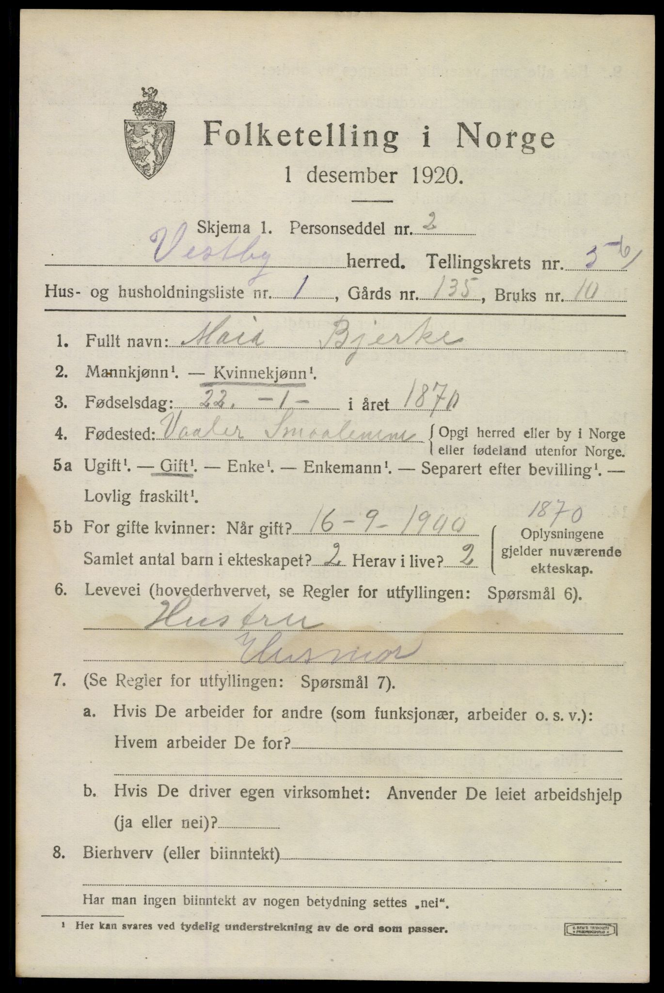 SAO, 1920 census for Vestby, 1920, p. 6363