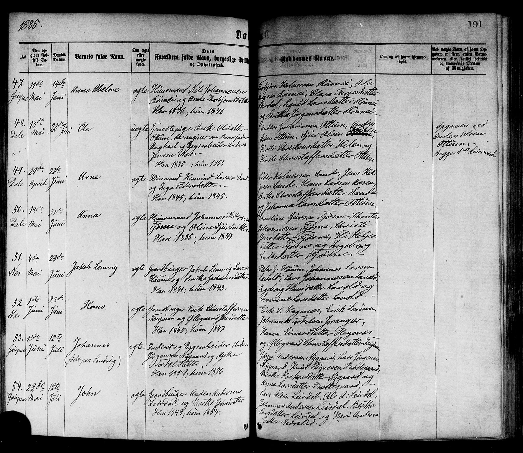 Luster sokneprestembete, AV/SAB-A-81101/H/Haa/Haaa/L0010: Parish register (official) no. A 10, 1871-1886, p. 191