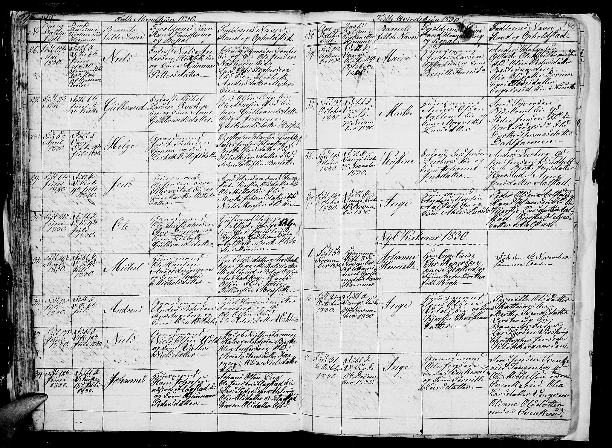 Vang prestekontor, Hedmark, SAH/PREST-008/H/Ha/Hab/L0006: Parish register (copy) no. 6, 1819-1832, p. 144-145