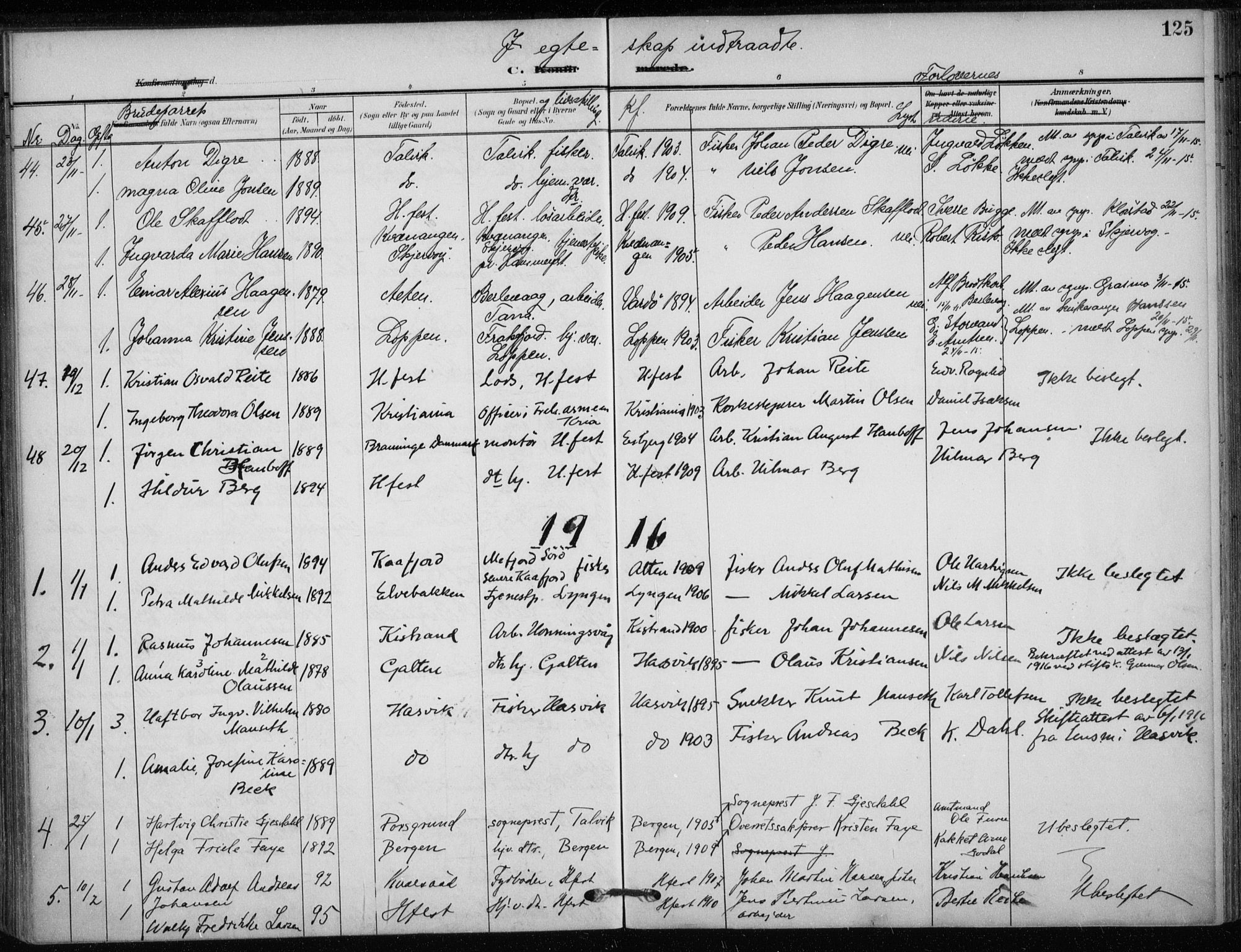 Hammerfest sokneprestkontor, SATØ/S-1347/H/Ha/L0014.kirke: Parish register (official) no. 14, 1906-1916, p. 125