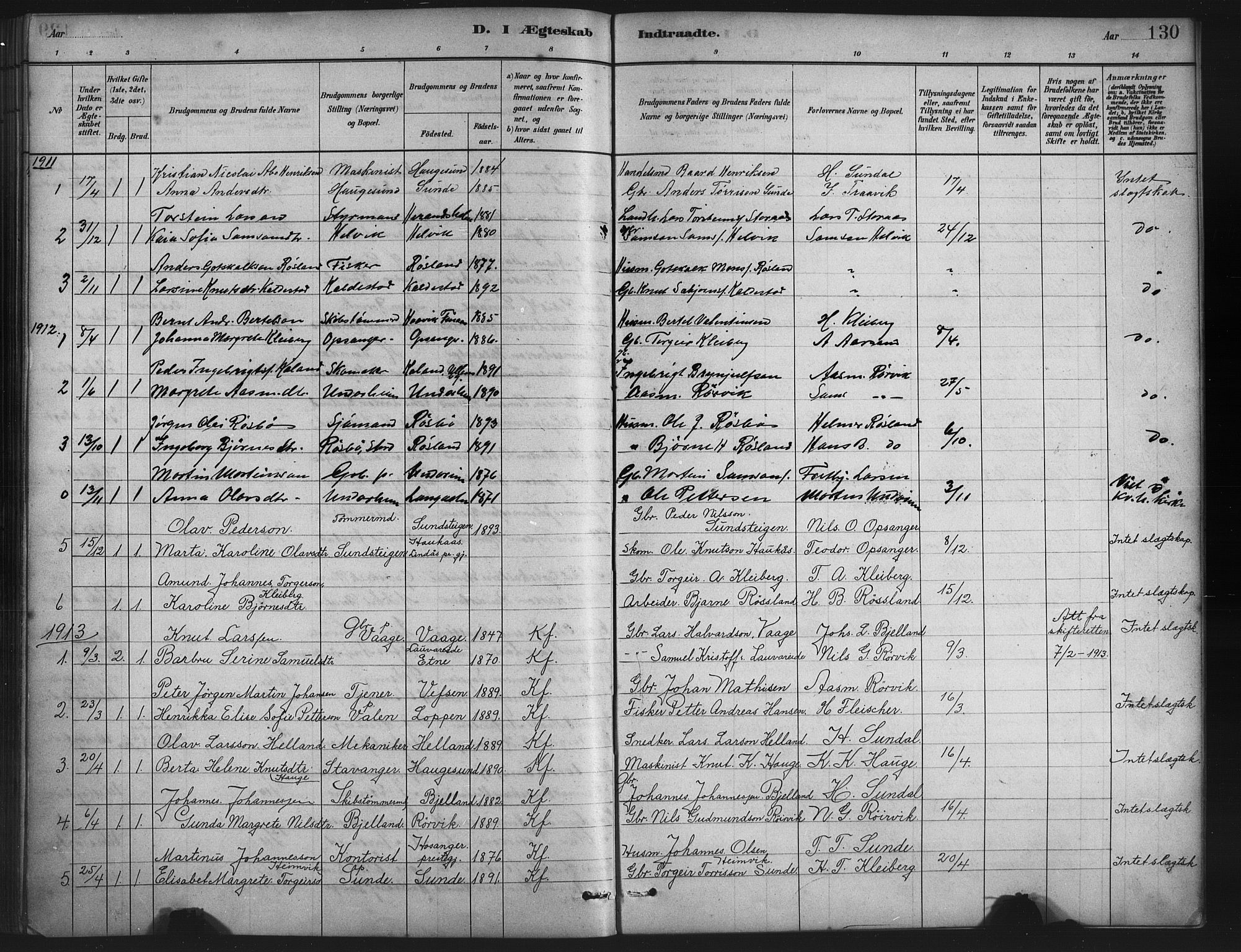 Husnes Sokneprestembete, SAB/A-75901/H/Hab: Parish register (copy) no. A 2, 1881-1917, p. 130