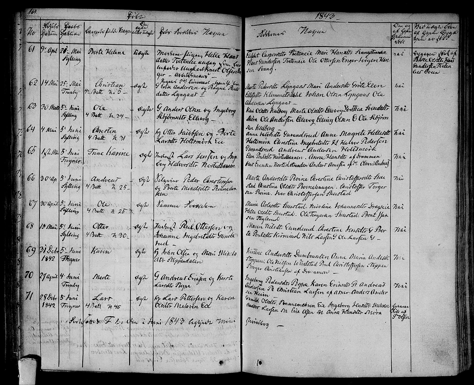 Lier kirkebøker, SAKO/A-230/F/Fa/L0010: Parish register (official) no. I 10, 1827-1843, p. 164