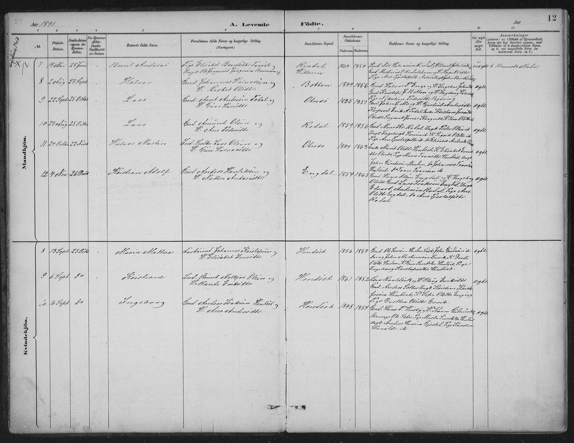 Ministerialprotokoller, klokkerbøker og fødselsregistre - Møre og Romsdal, AV/SAT-A-1454/580/L0925: Parish register (official) no. 580A02, 1888-1913, p. 12