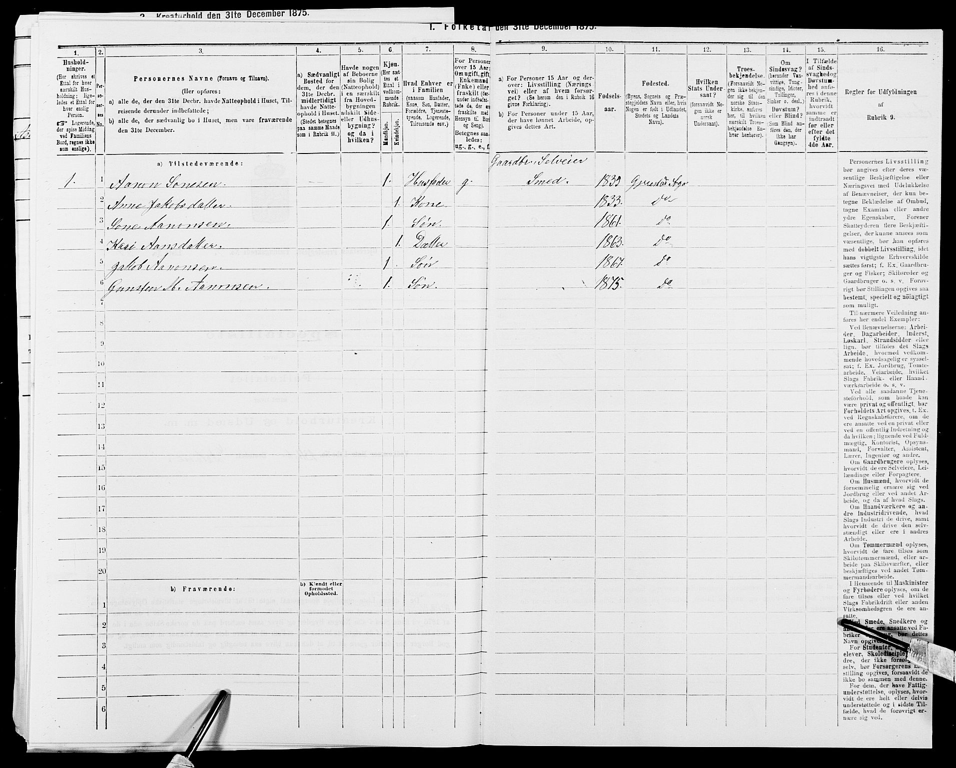 SAK, 1875 census for 0911P Gjerstad, 1875, p. 816