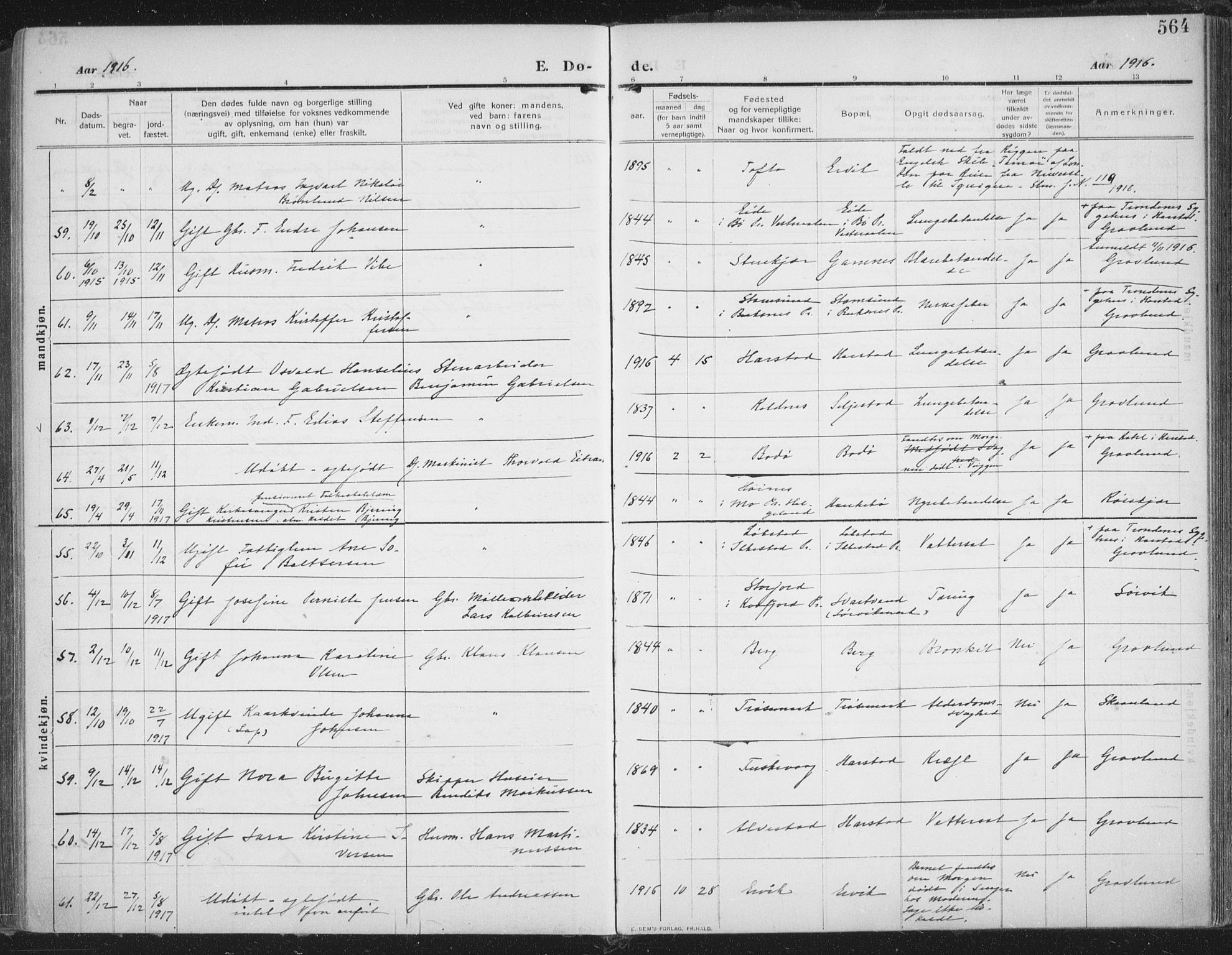 Trondenes sokneprestkontor, SATØ/S-1319/H/Ha/L0018kirke: Parish register (official) no. 18, 1909-1918, p. 564