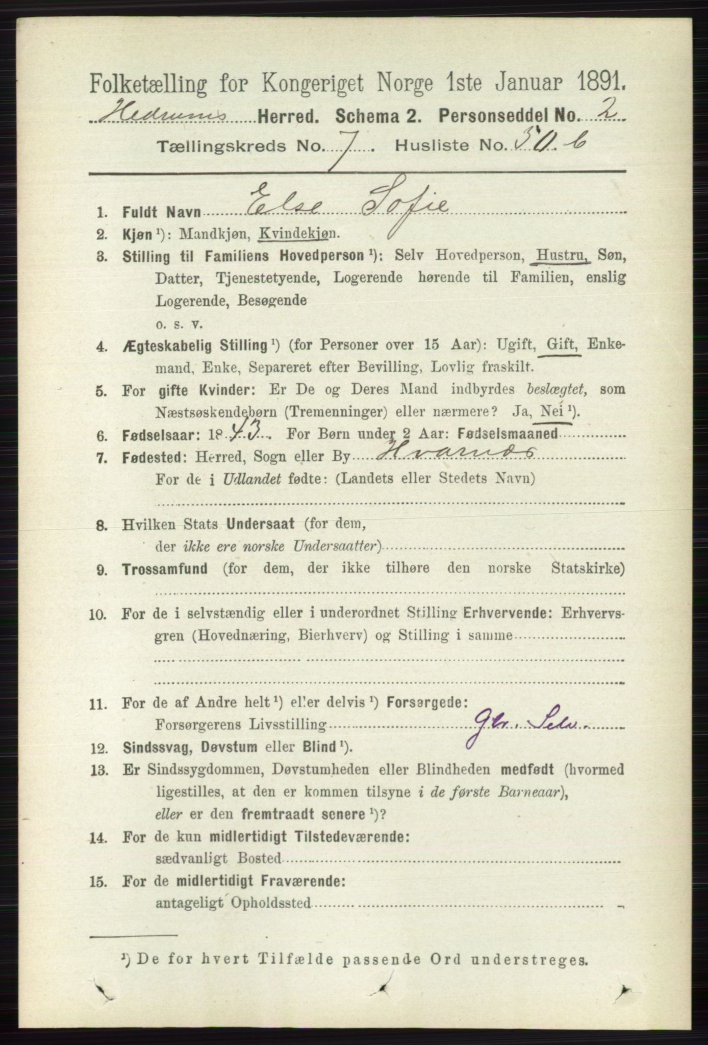 RA, 1891 census for 0727 Hedrum, 1891, p. 3319