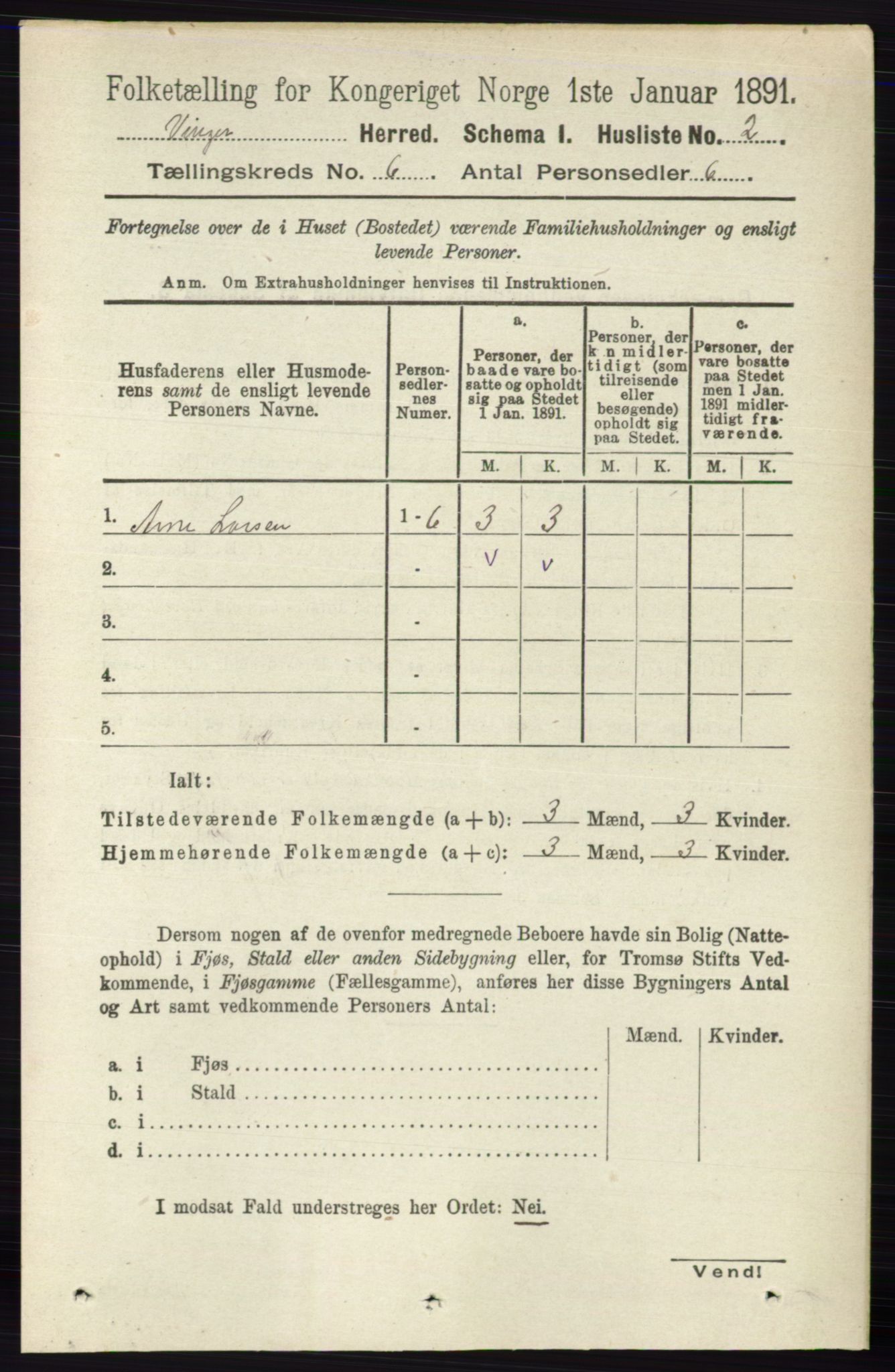 RA, 1891 census for 0421 Vinger, 1891, p. 2510