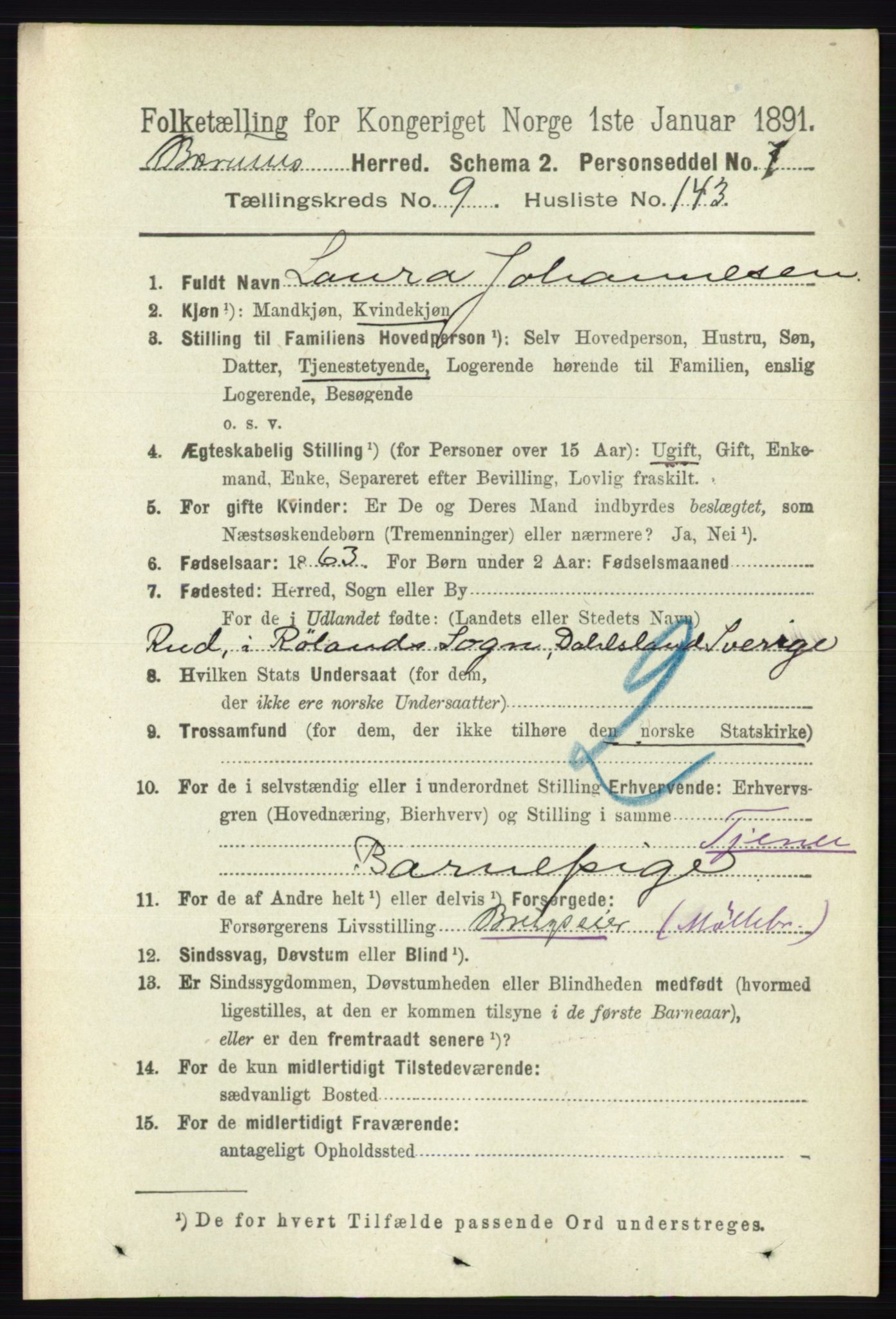 RA, 1891 census for 0219 Bærum, 1891, p. 6279