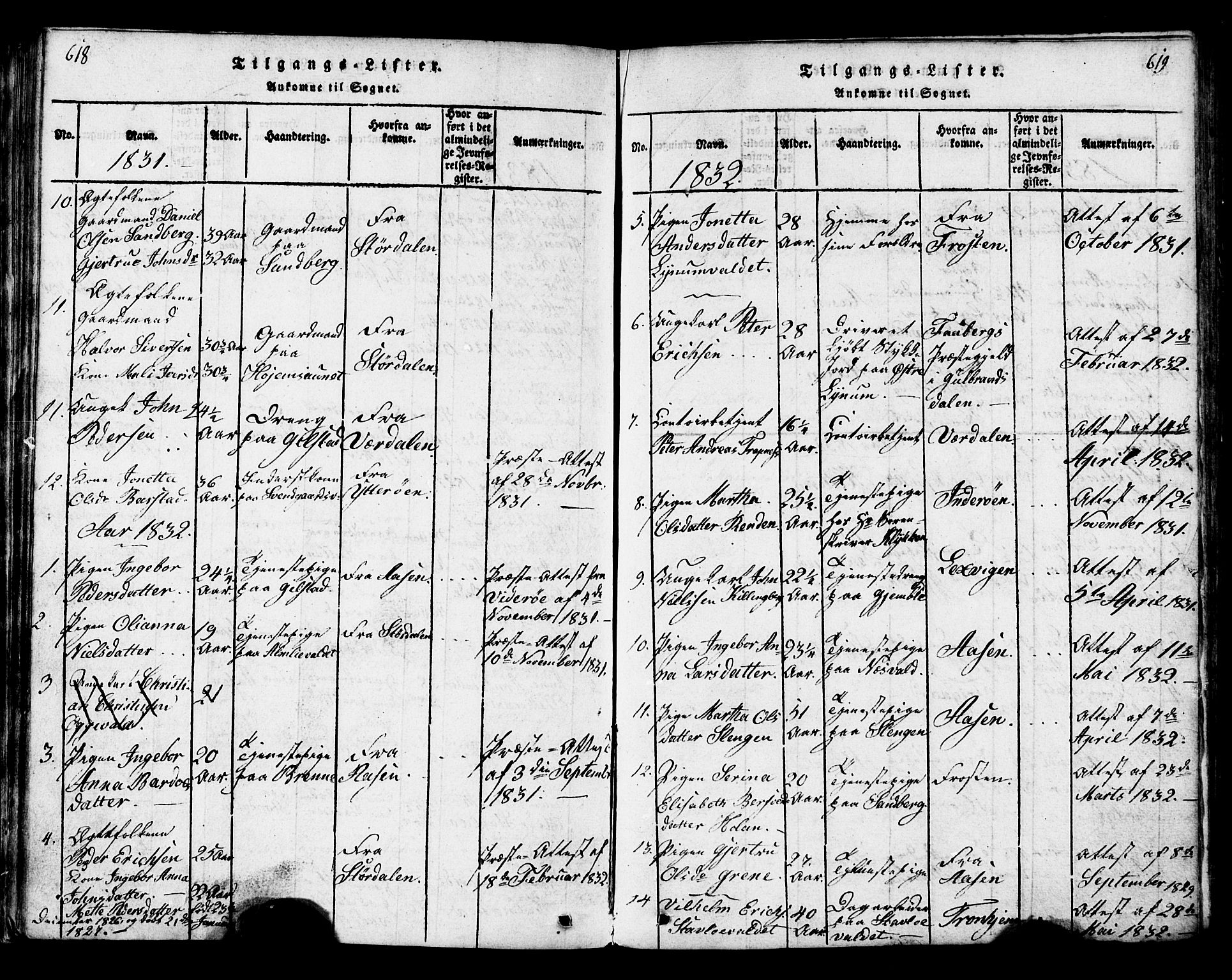 Ministerialprotokoller, klokkerbøker og fødselsregistre - Nord-Trøndelag, SAT/A-1458/717/L0169: Parish register (copy) no. 717C01, 1816-1834, p. 618-619