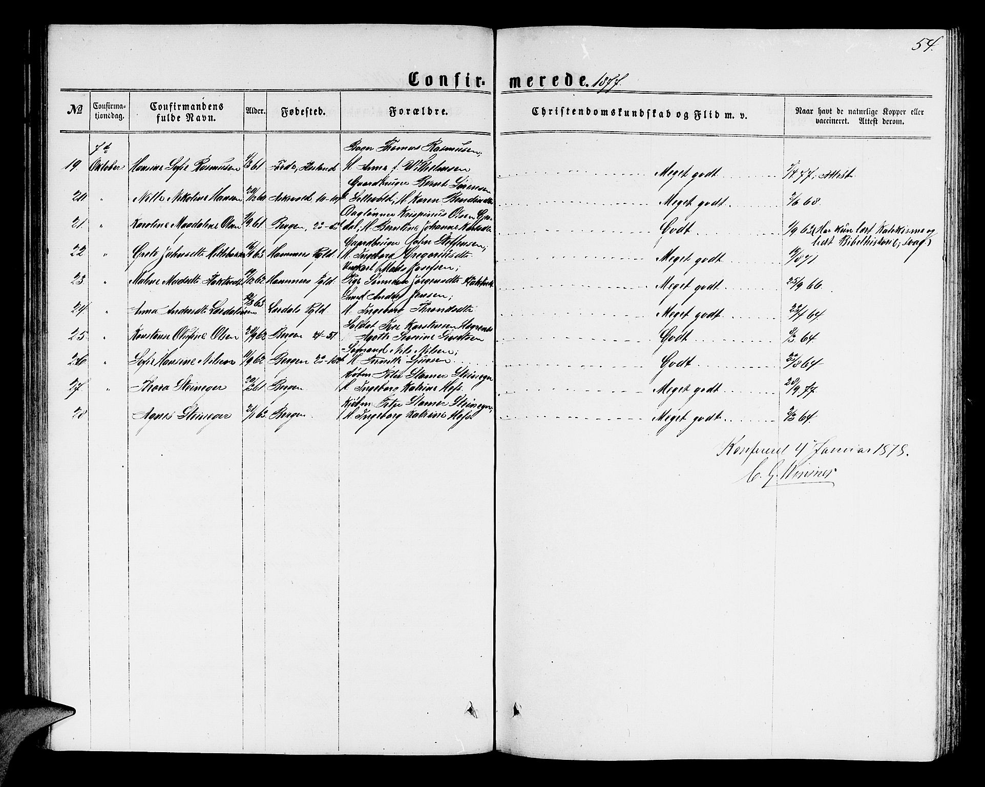 Mariakirken Sokneprestembete, AV/SAB-A-76901/H/Hab/L0003: Parish register (copy) no. A 3, 1862-1877, p. 54