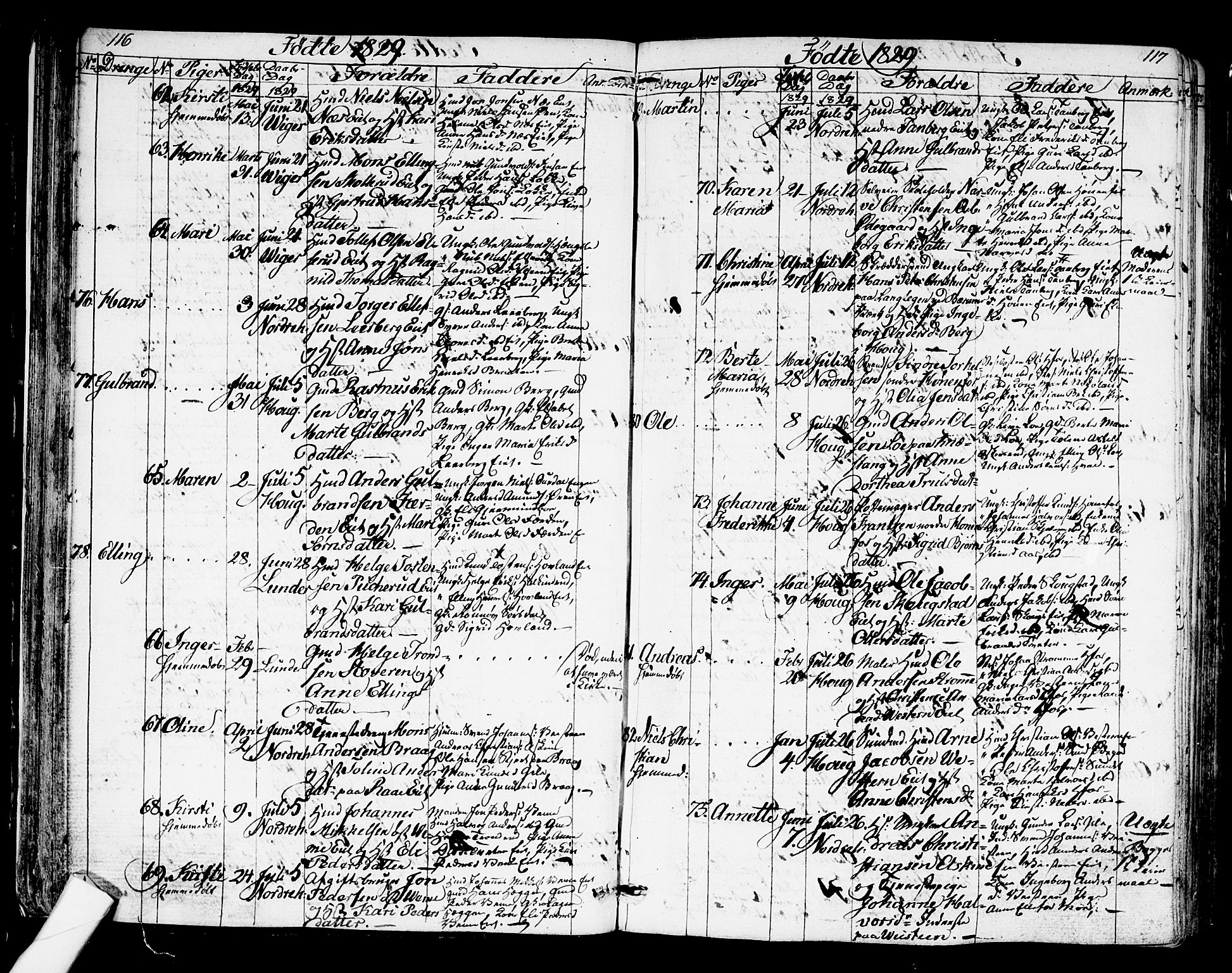 Norderhov kirkebøker, SAKO/A-237/G/Ga/L0004: Parish register (copy) no. I 4, 1824-1849, p. 116-117