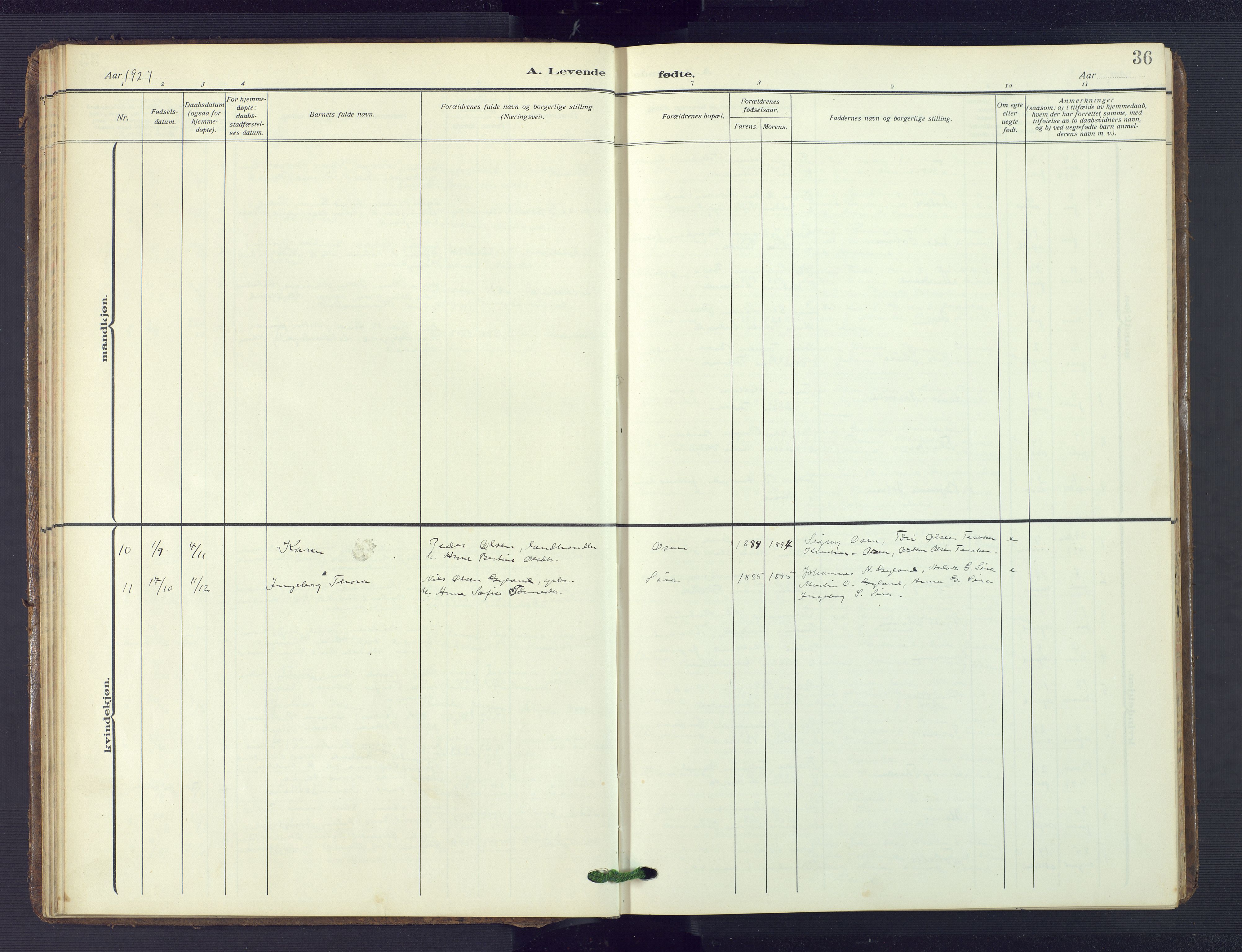 Bakke sokneprestkontor, AV/SAK-1111-0002/F/Fb/Fba/L0004: Parish register (copy) no. B 4, 1911-1946, p. 36