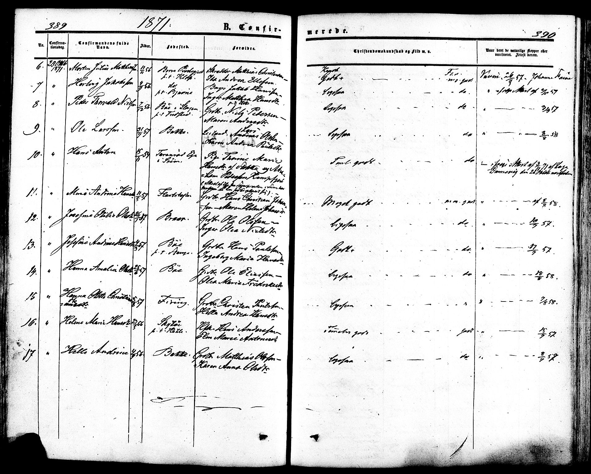 Ramnes kirkebøker, SAKO/A-314/F/Fa/L0006: Parish register (official) no. I 6, 1862-1877, p. 389-390