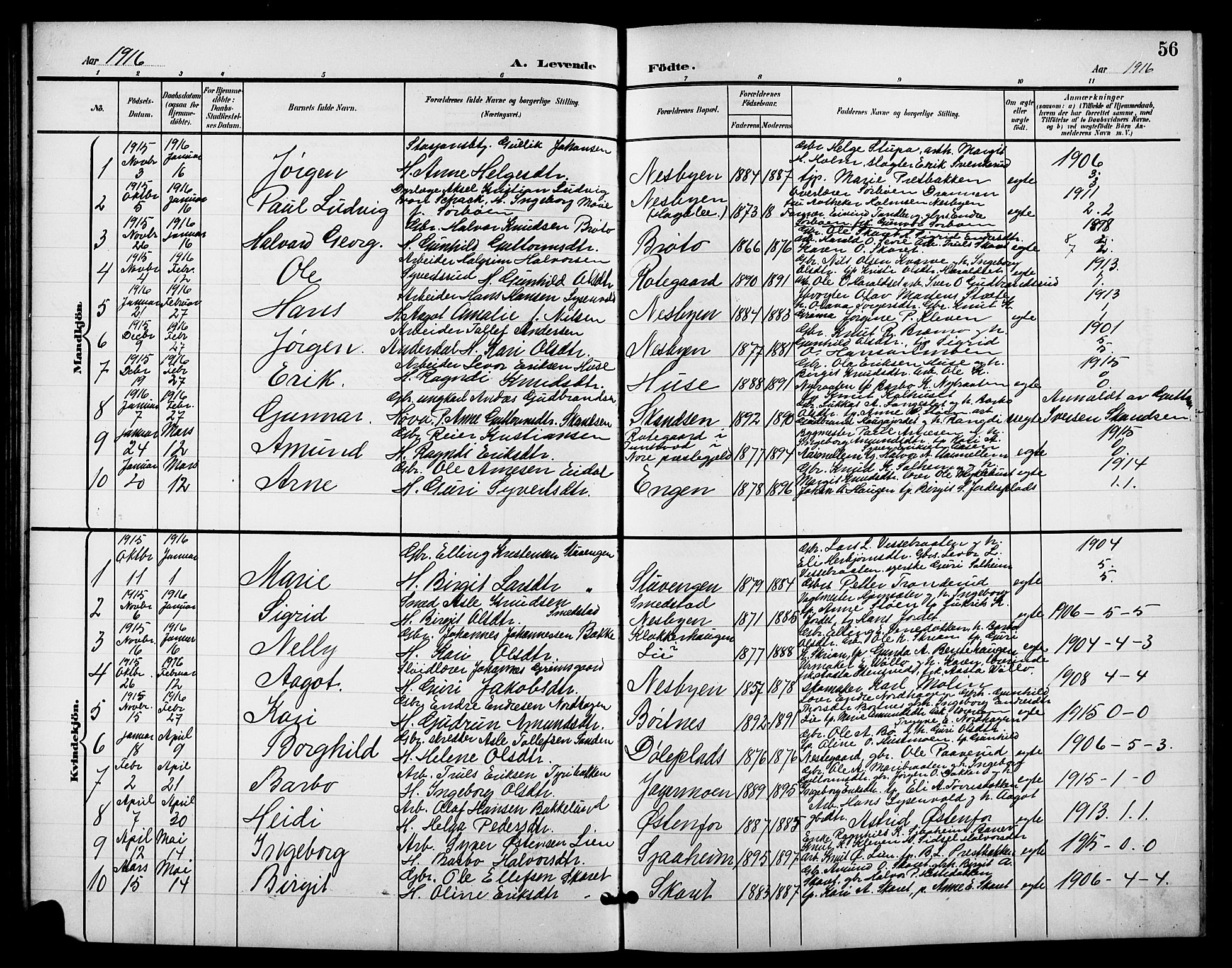 Nes kirkebøker, SAKO/A-236/G/Ga/L0004: Parish register (copy) no. I 4, 1900-1925, p. 56