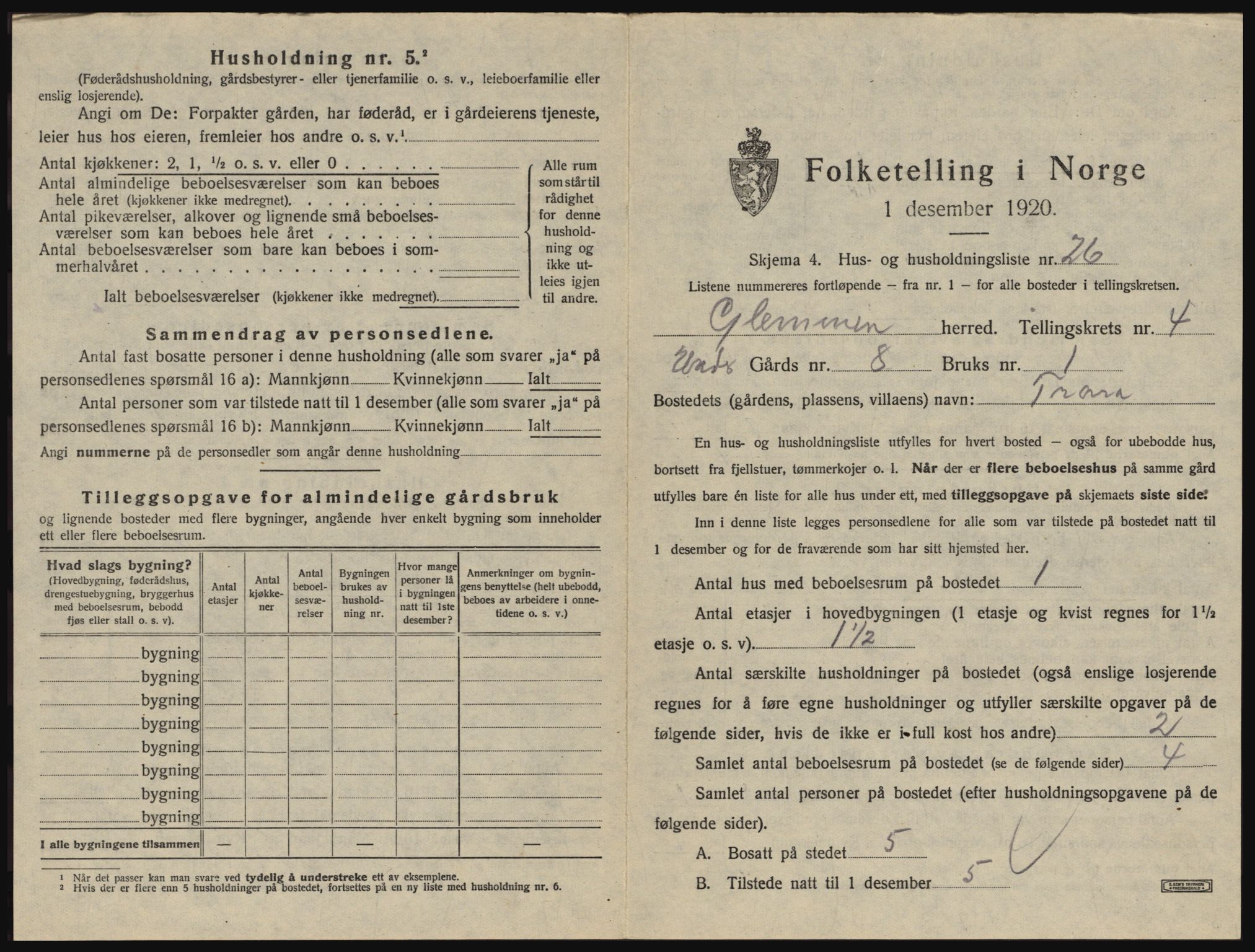 SAO, 1920 census for Glemmen, 1920, p. 1239