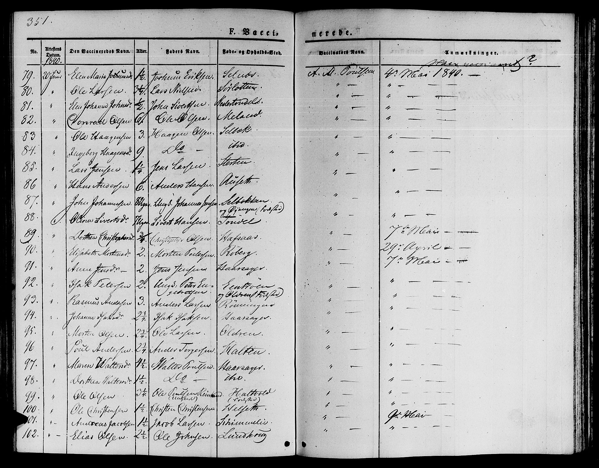 Ministerialprotokoller, klokkerbøker og fødselsregistre - Sør-Trøndelag, SAT/A-1456/646/L0610: Parish register (official) no. 646A08, 1837-1847, p. 351