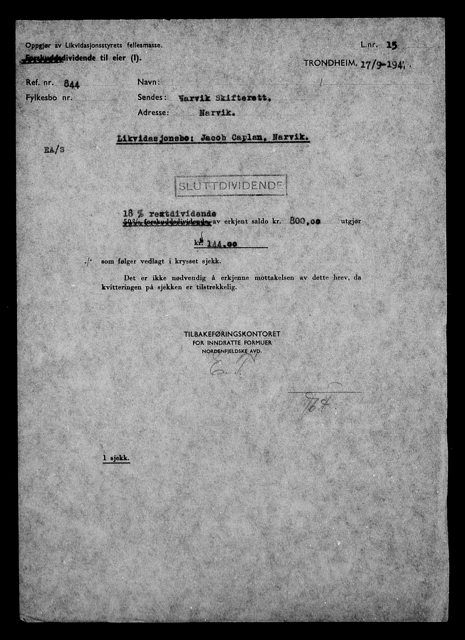 Justisdepartementet, Tilbakeføringskontoret for inndratte formuer, AV/RA-S-1564/H/Hc/Hcb/L0911: --, 1945-1947, p. 420