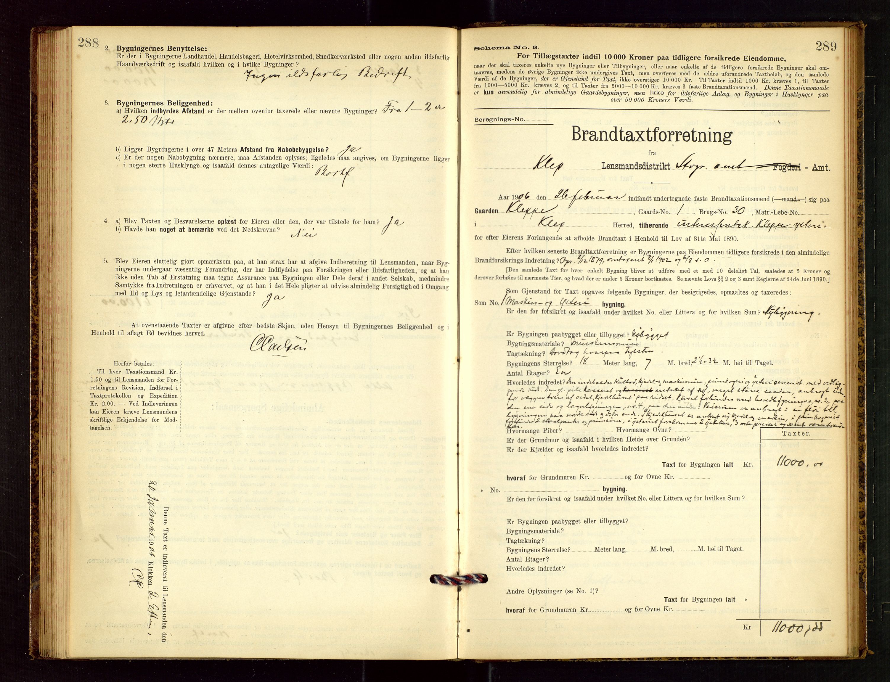 Klepp lensmannskontor, AV/SAST-A-100163/Goc/L0003: "Brandtaxationsprotokol" m/register, 1902-1907, p. 288-289