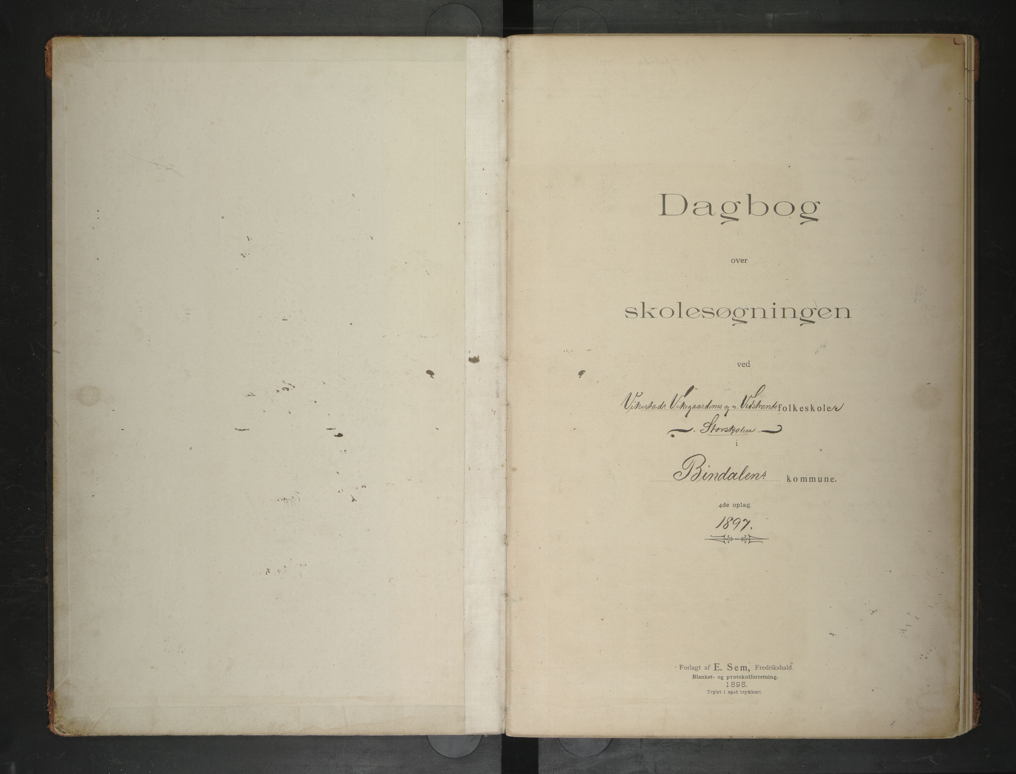 Bindal kommune. Ymse skolekretser, AIN/K-18110.510.09/F/Fa/L0037: Bindalseidet,Fiskerosen,Holm,Vikestads,Vikegården,Nordre Vedstrand, skoledagbok, 1897-1912