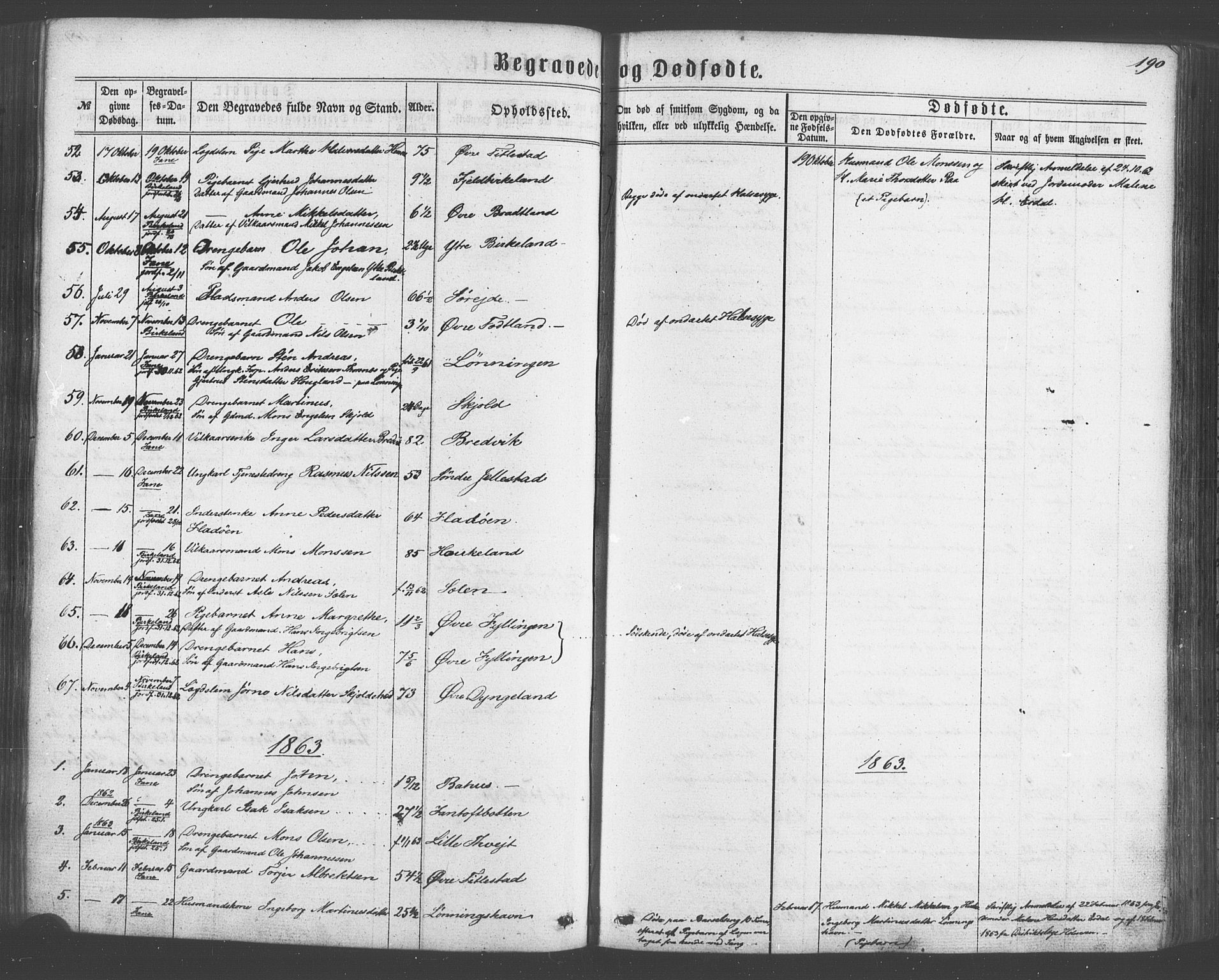 Fana Sokneprestembete, SAB/A-75101/H/Haa/Haaa/L0012: Parish register (official) no. A 12, 1862-1878, p. 190