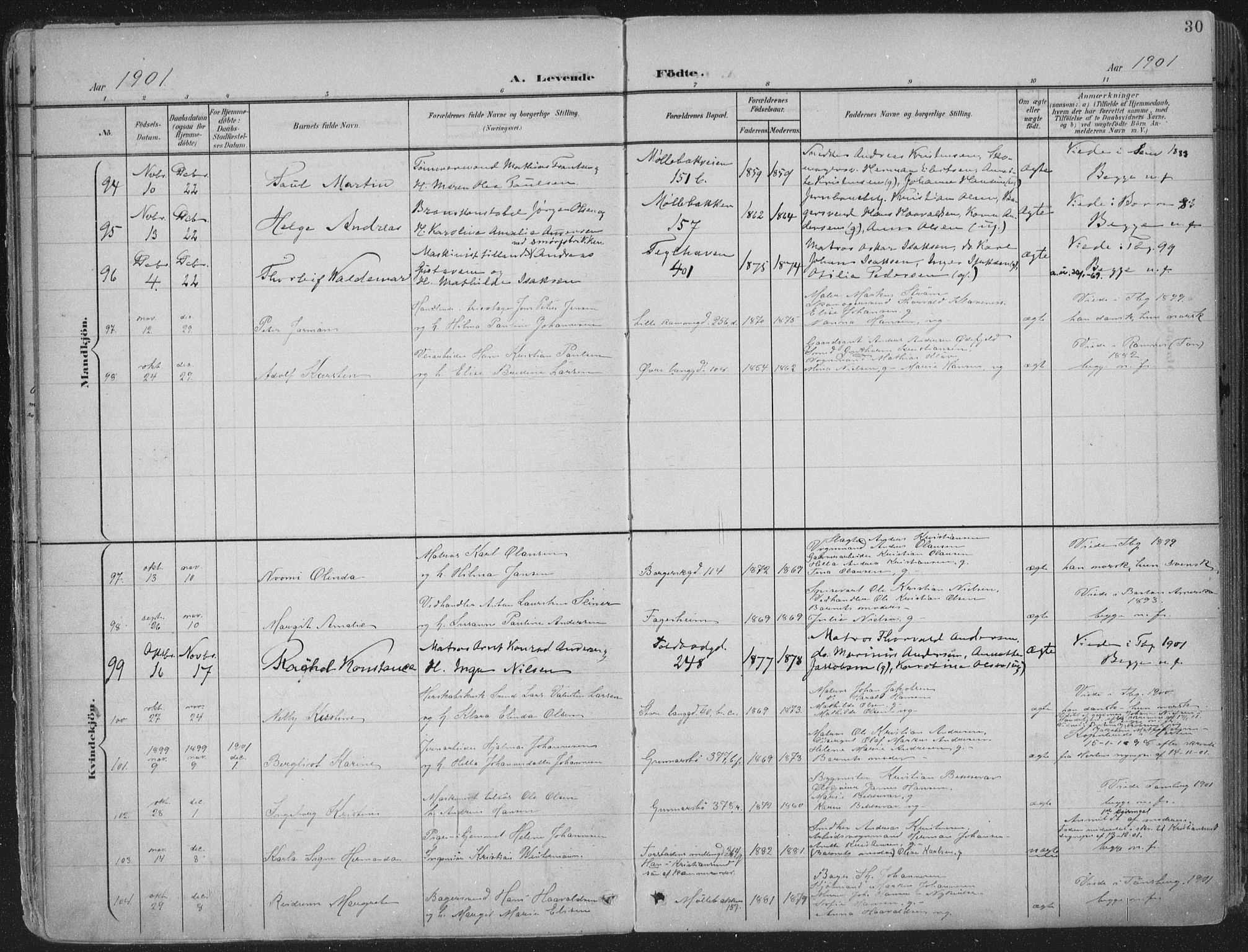 Tønsberg kirkebøker, SAKO/A-330/F/Fa/L0014: Parish register (official) no. I 14, 1900-1913, p. 30