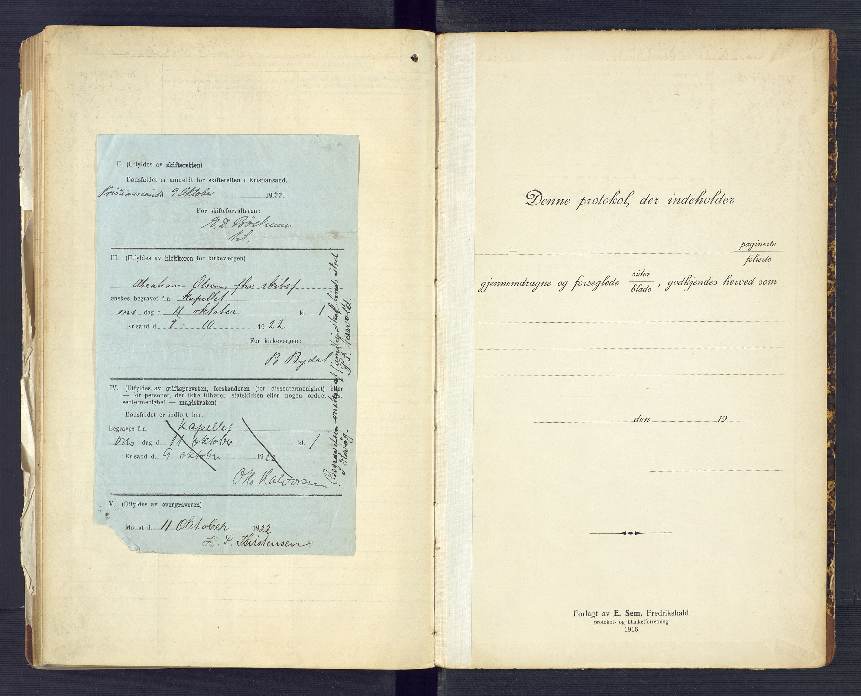 Høvåg lensmannskontor, SAK/1241-0024/F/Fe/L0041: Protokoll over anmeldte dødsfall, 1916-1933