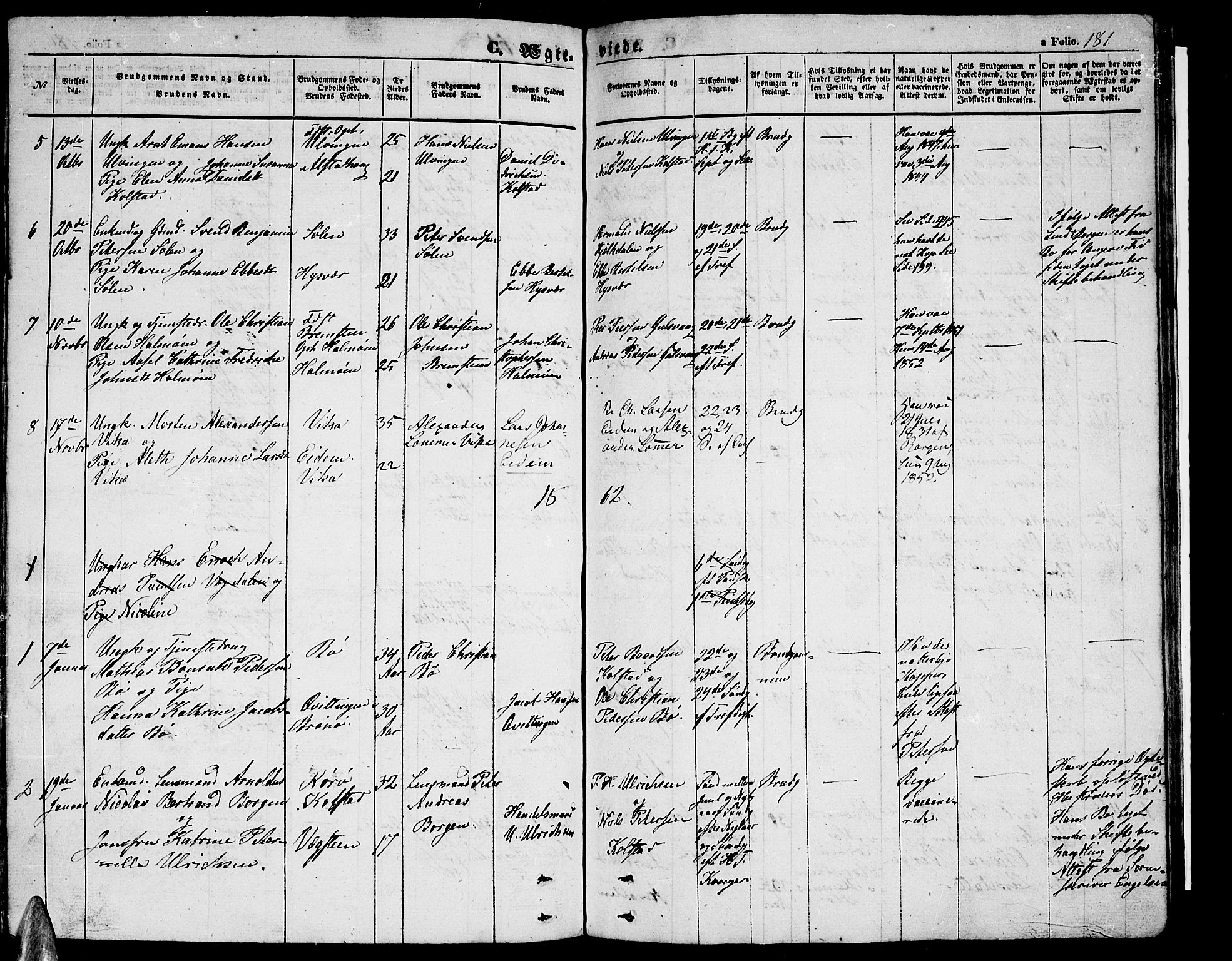 Ministerialprotokoller, klokkerbøker og fødselsregistre - Nordland, AV/SAT-A-1459/816/L0251: Parish register (copy) no. 816C01, 1852-1870, p. 181