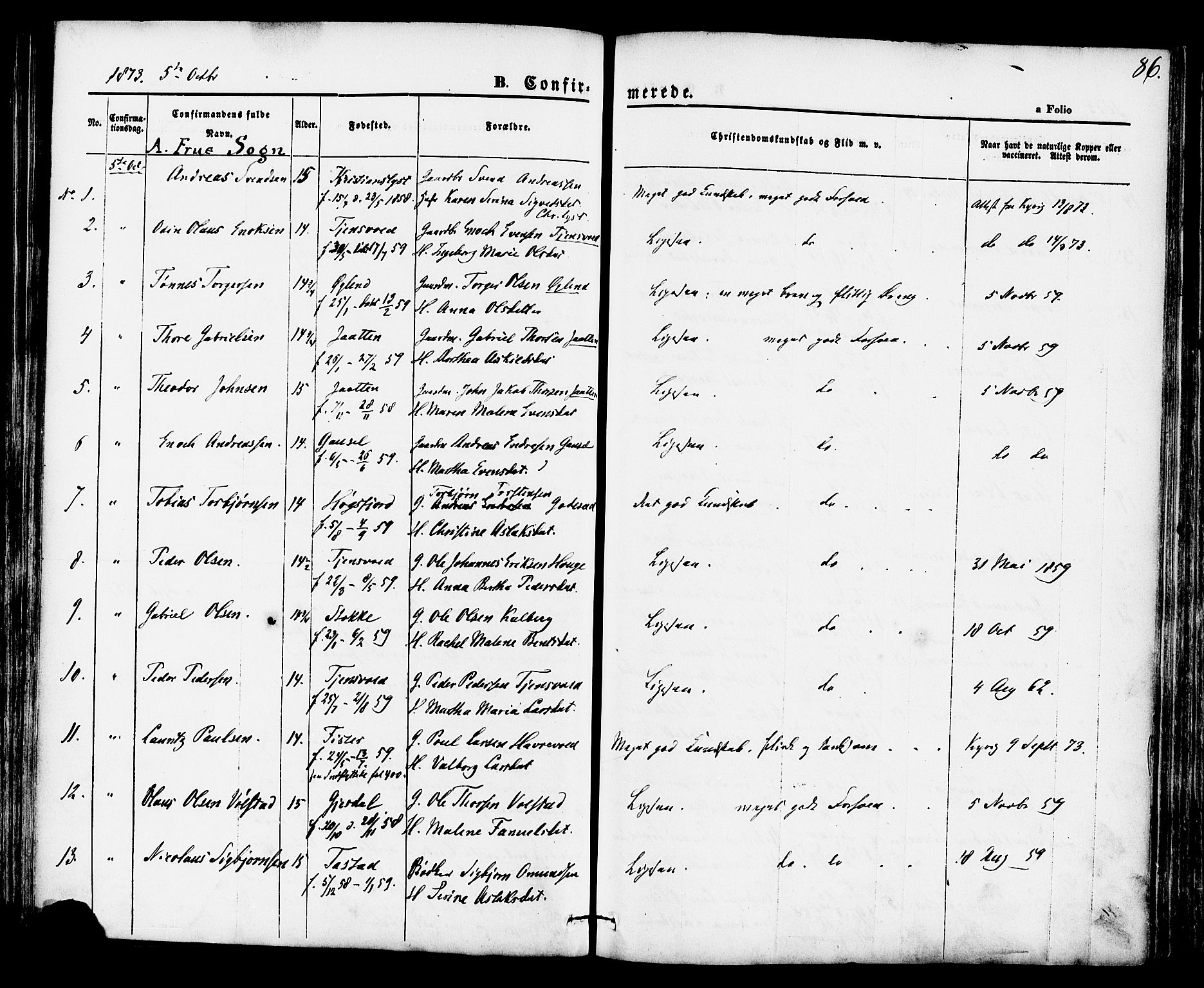 Hetland sokneprestkontor, AV/SAST-A-101826/30/30BA/L0004: Parish register (official) no. A 4, 1862-1881, p. 86