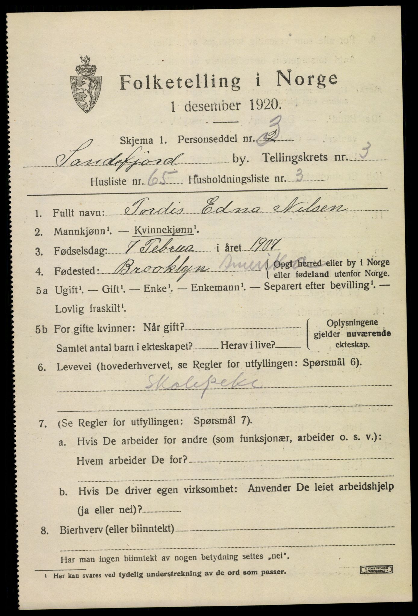 SAKO, 1920 census for Sandefjord, 1920, p. 7392